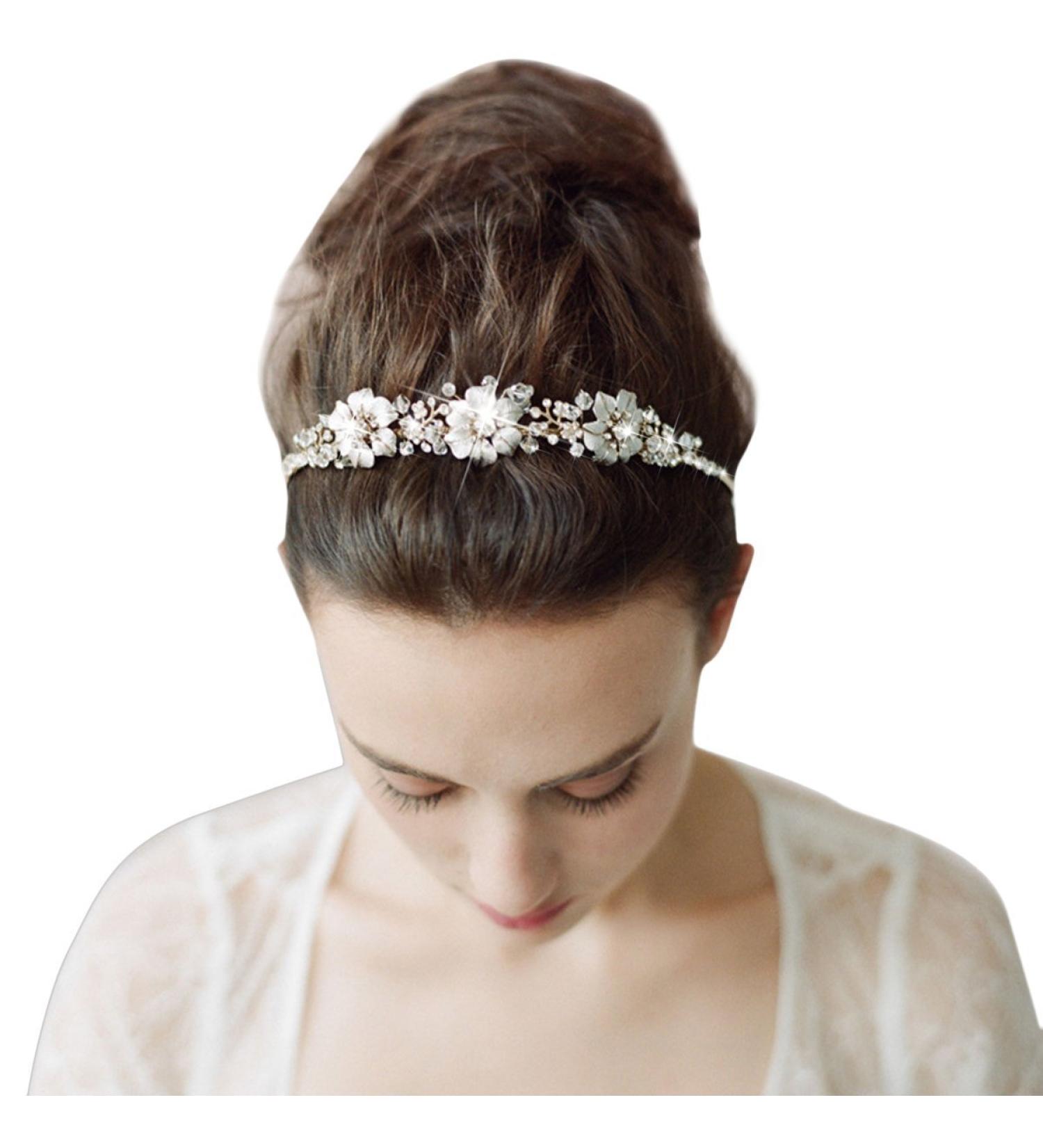 TININNA Vintage Headband Elegant Bridal Jewelry with Flowers and Rhinestones DISPOSABLE Packaging