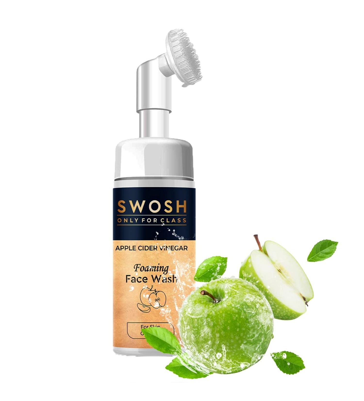 SWOSH Apple Cider Vinegar Foaming Face Wash for Acne-Prone Skin | Paraben-Free Sulfate-Free Built-in Brush | 100 ml - Shop Internationally - Buy Online on GoSupps.com