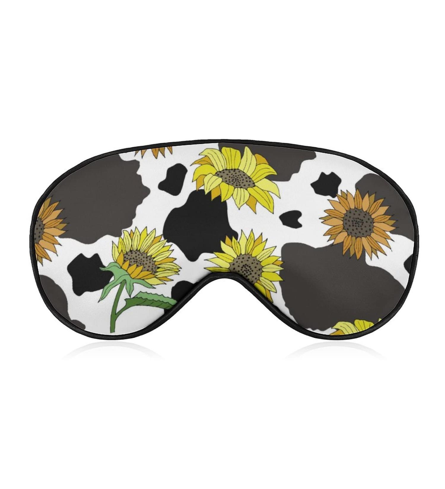 Buy Cow Print with Sunflowers Sleep Mask - Adjustable Eye Shades for Women | International Shipping Available - Buy Online on GoSupps.com