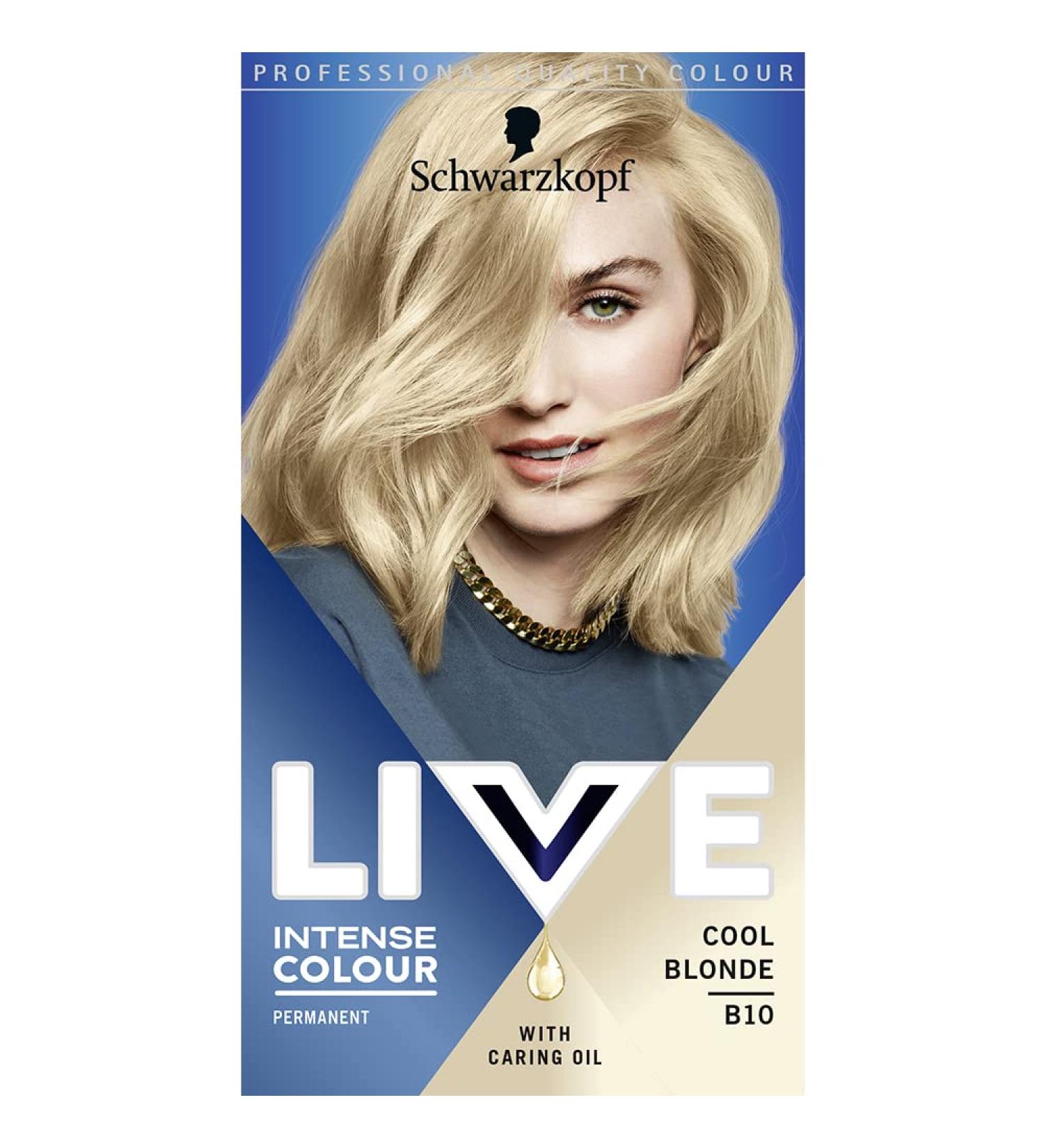 Schwarzkopf LIVE Cool Blonde B10 Hair Dye - Permanent with Oils and Keratin - Up to 50% Grey Coverage - Lightens Hair Up to 2 Levels - 1 Count - Buy Online on GoSupps.com