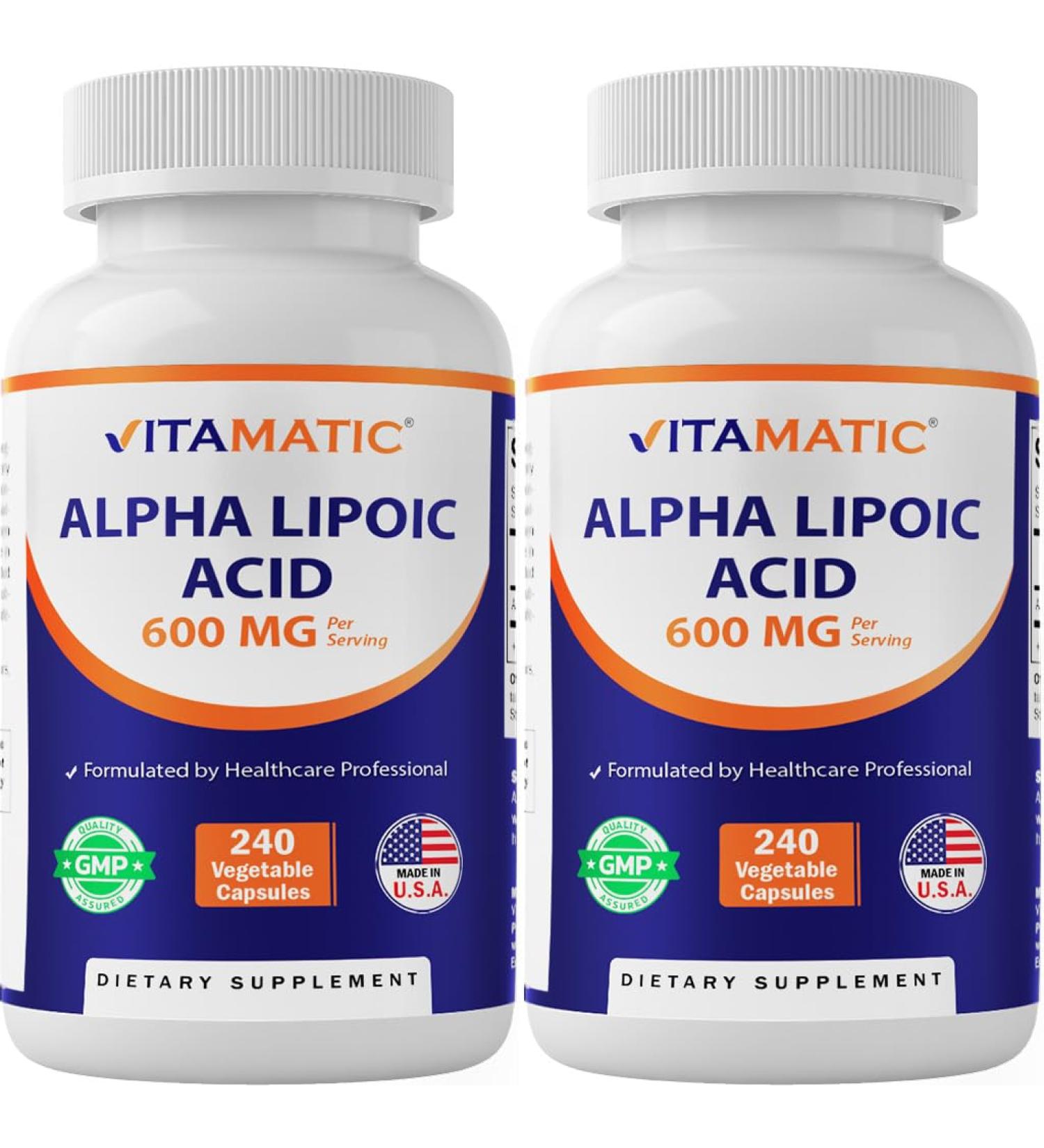 Vitamatic Alpha Lipoic Acid (ALA) 600mg Per Serving - 240 Vegetable Capsules - 120 Servings - Non-GMO & Gluten Free-2 Pack - Buy Online on GoSupps.com