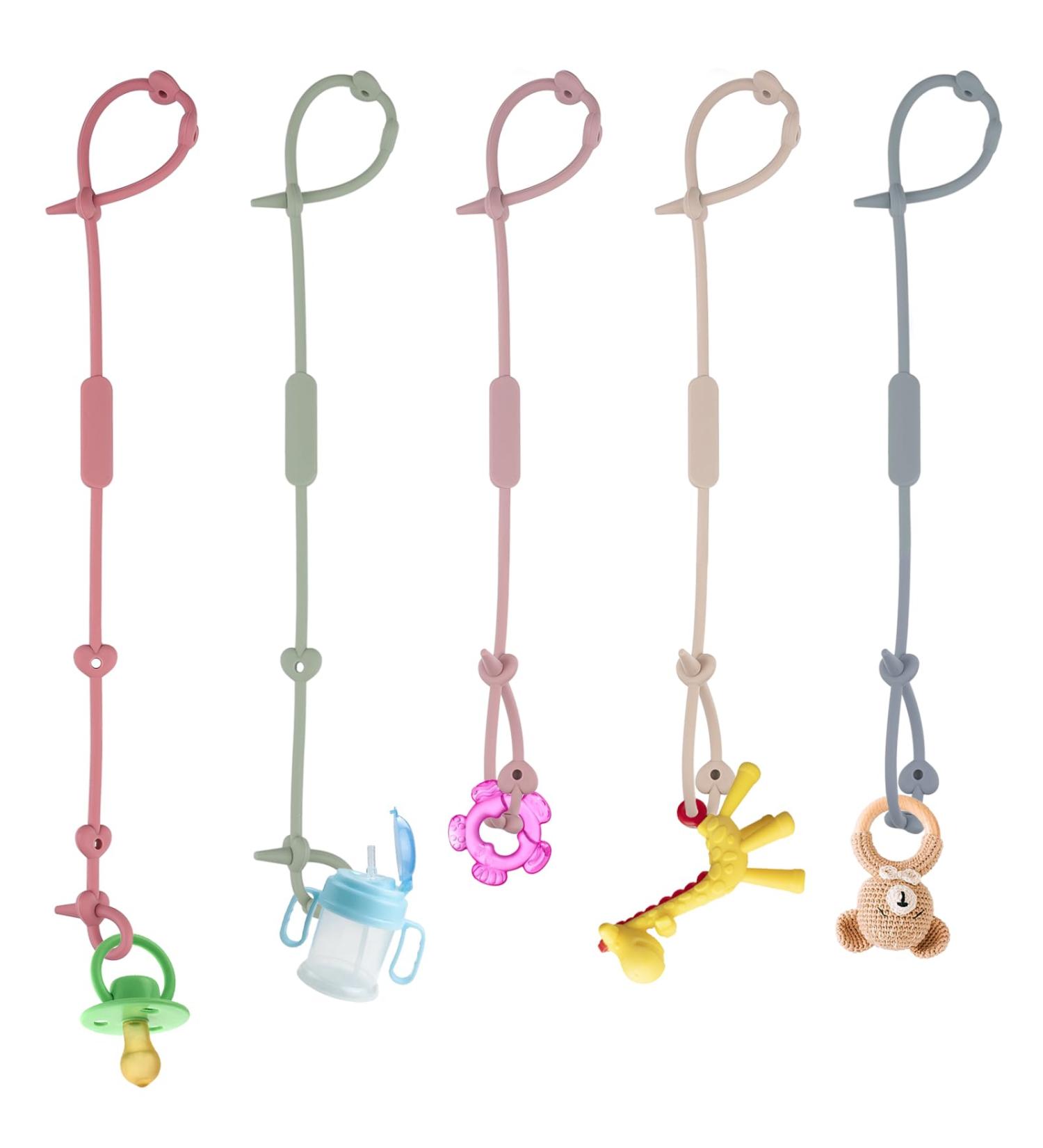 5 PCS Adjustable Silicone Pacifier Chain - BPA-Free Baby Cup Catcher & Stroller Toy Holder in 5 Colors | International Shipping - Buy Online on GoSupps.com