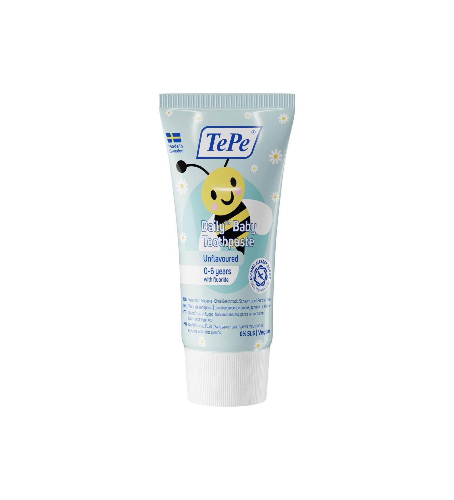 Dentifrice TePe Daily Baby sans parfum 0-6 ans dentifrice au fluor pour un usage quotidien pr vention des caries taux de fluor adapt l' ge. - Buy Online on GoSupps.com