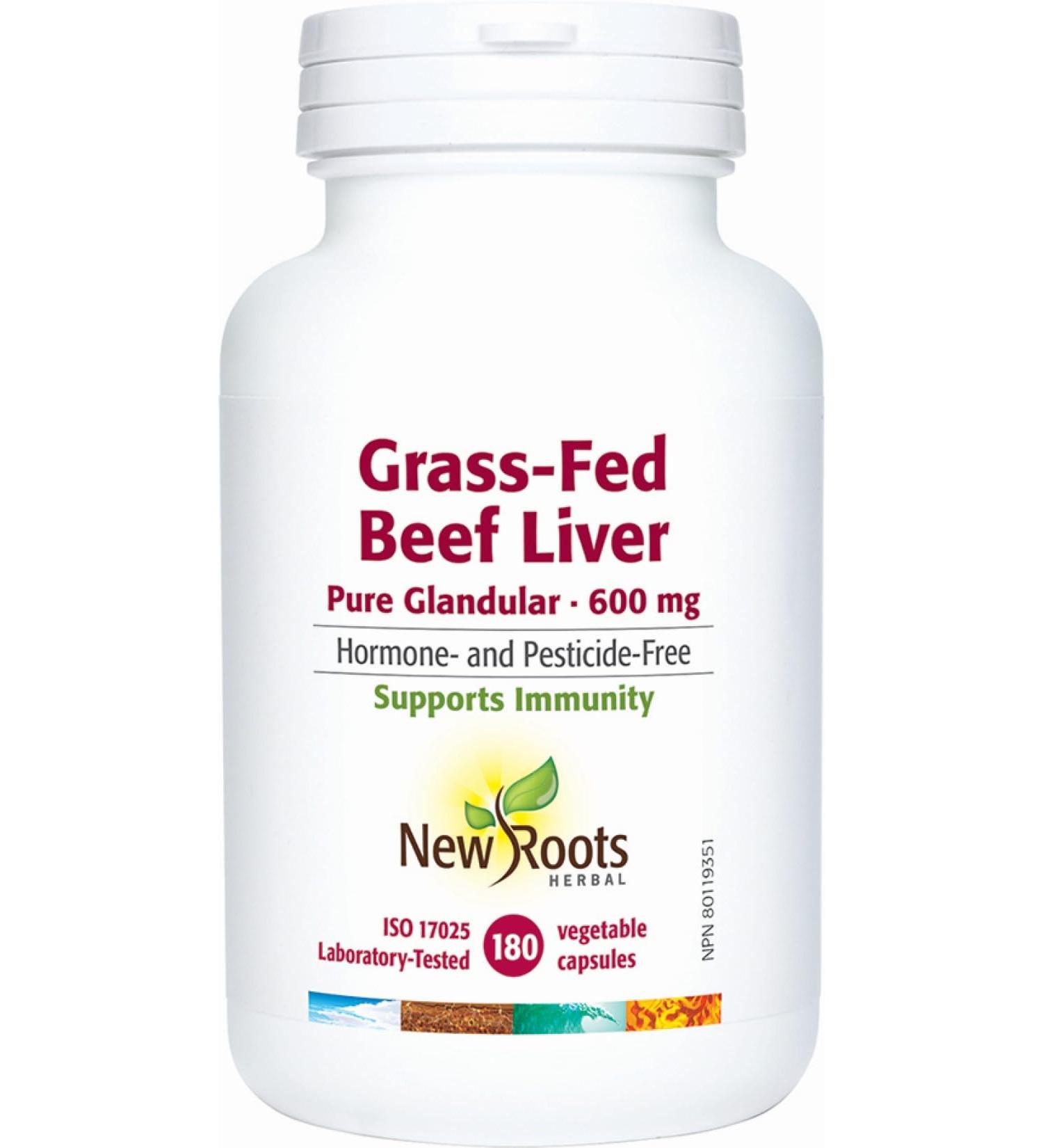 New Roots Herbal - Grass-Fed Beef Liver Pure Glandular 600mg 180 Capsules - Helps to Maintain and Support Immune Function - Support Healthy Liver Function - Buy Online on GoSupps.com
