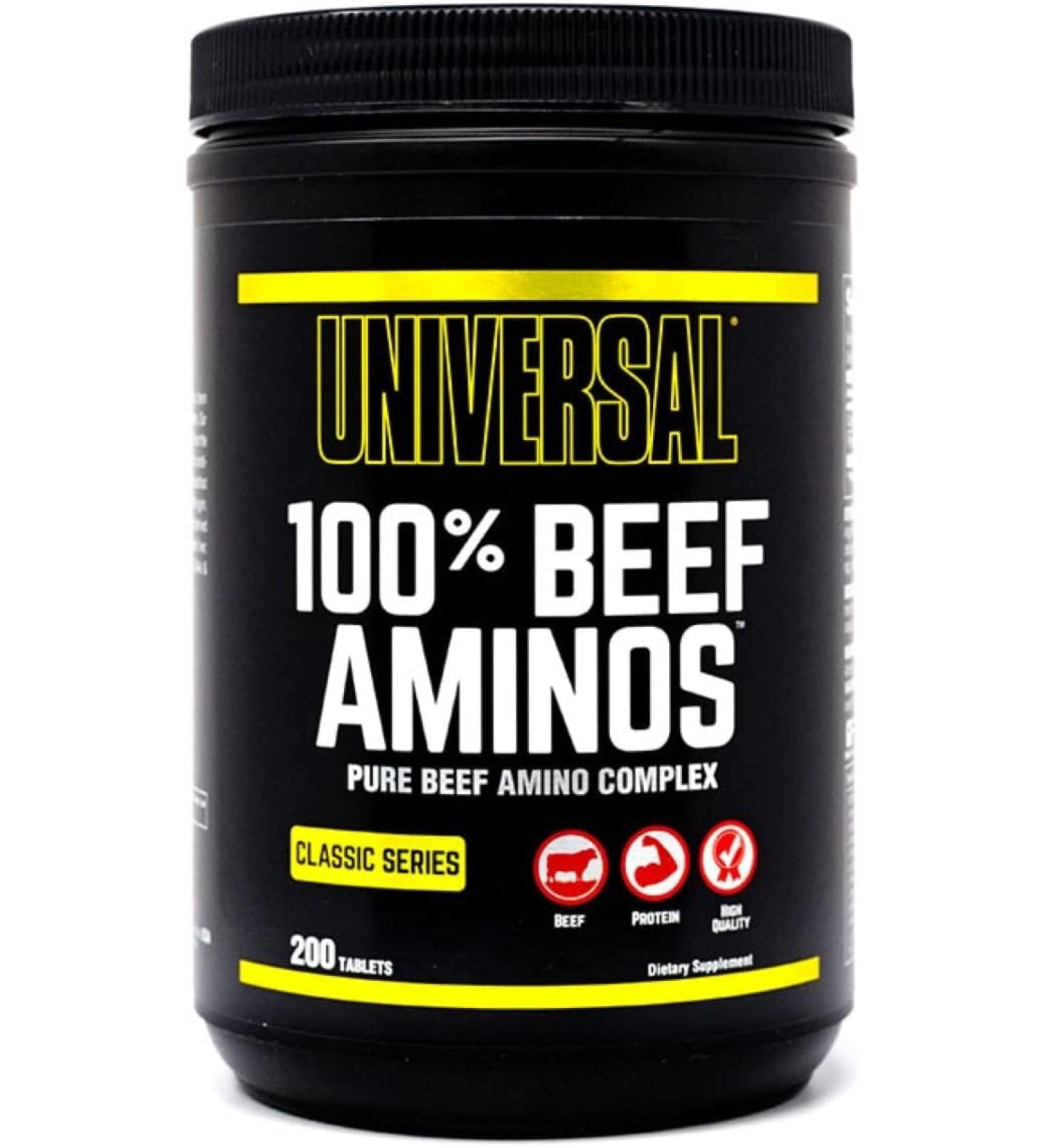 Universal 100% Beef Aminos Tablets | Pure Beef Amino Complex | Full Spectrum EAAs BCAAs & Protein from Beef Protein Isolate & Pure Desiccated Argentine Beef Liver | 66 Servings 200 Tablets (Pack of 1) 200 count (Pack of 1) - Buy Online on GoSupps.com