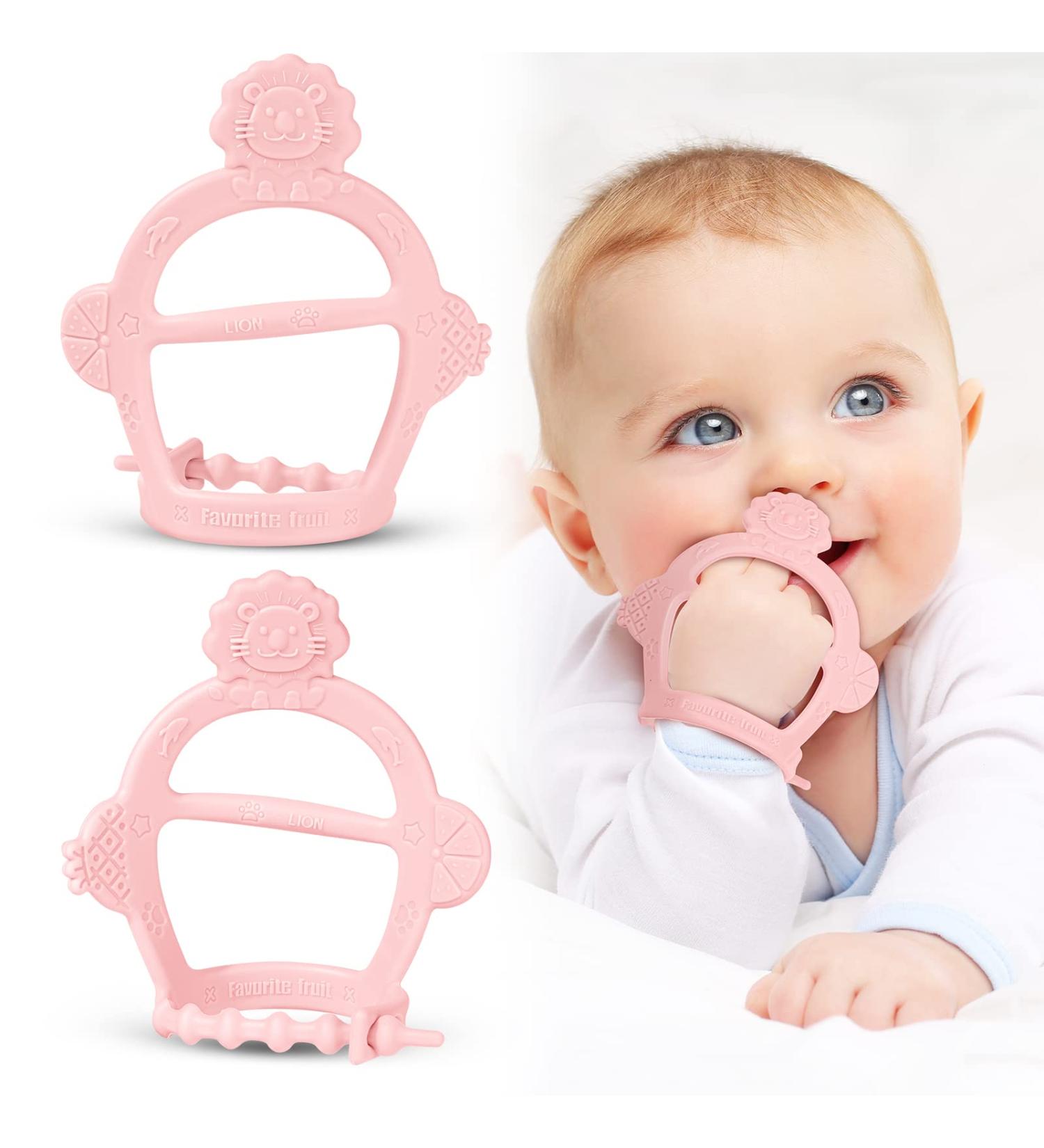 Vicloon Baby Silicone Teething Rings - BPA-Free Lion Bite Toys for 3+ Months - 2PCs Set in Pink - Dental Aid & Massage - Buy Online on GoSupps.com