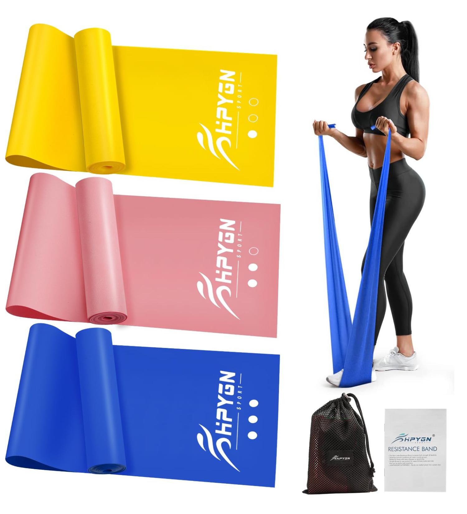 Non-Latex Resistance Bands Set for Strength Training & Physical Therapy - 1.5m Length - 3 Different Strength Levels - Yoga, Pilates, Stretching - Home Workout Bands (Yellow/Pink/Blue) - Buy Online on GoSupps.com