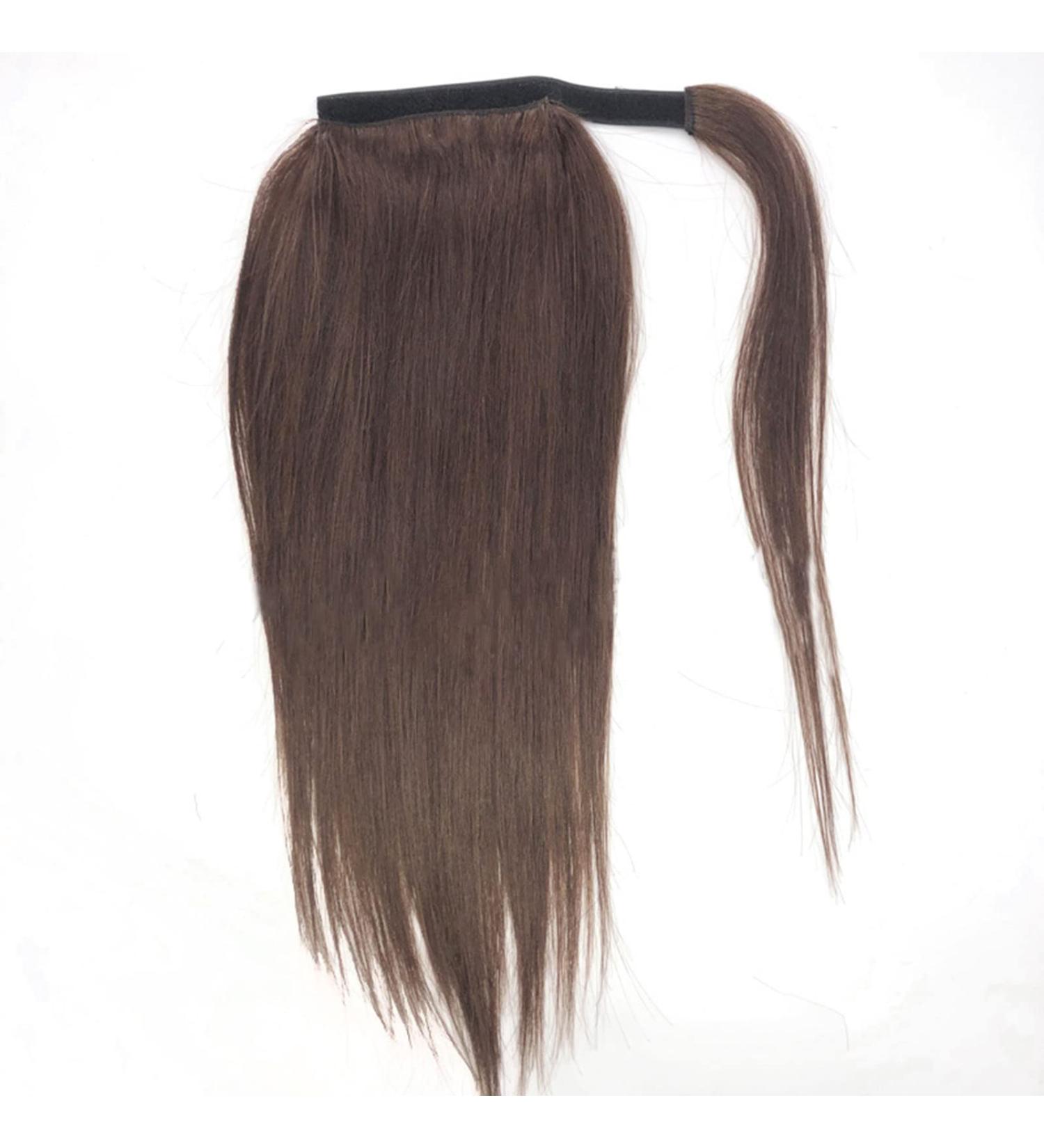Luovce Ponytail Extension Human Hair Straight Wrap Around Ponytail Clip in Hair Extension 14 inches #4 Light Brown Colour 14 inch #4 Light Brown Colour