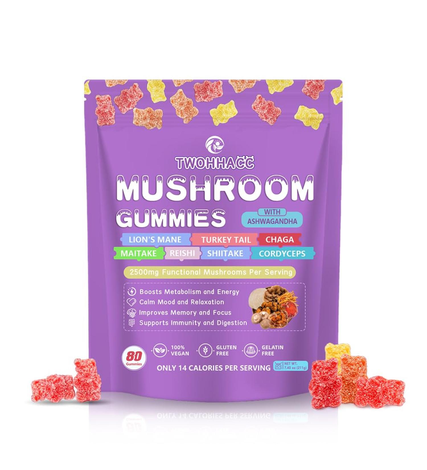 Mushroom Complex Gummies Mushroom Supplement with Ashwagandha and Lions Mane Reishi Cordyceps Maitake Shitake Chaga and Turkey Tail Nootropic Gummies for Focus Energy Memory and Immune Health - Buy Online on GoSupps.com