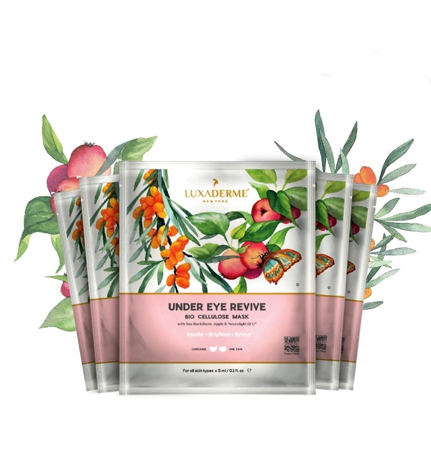 LuxaDerme Under Eye Revive Bio Cellulose Serum Sheet Mask - Brighten, Depuff, and Soothe Dark Circles with Antioxidants for All Skin Types - 100% Fermented Coconut Jell - Buy Online on GoSupps.com