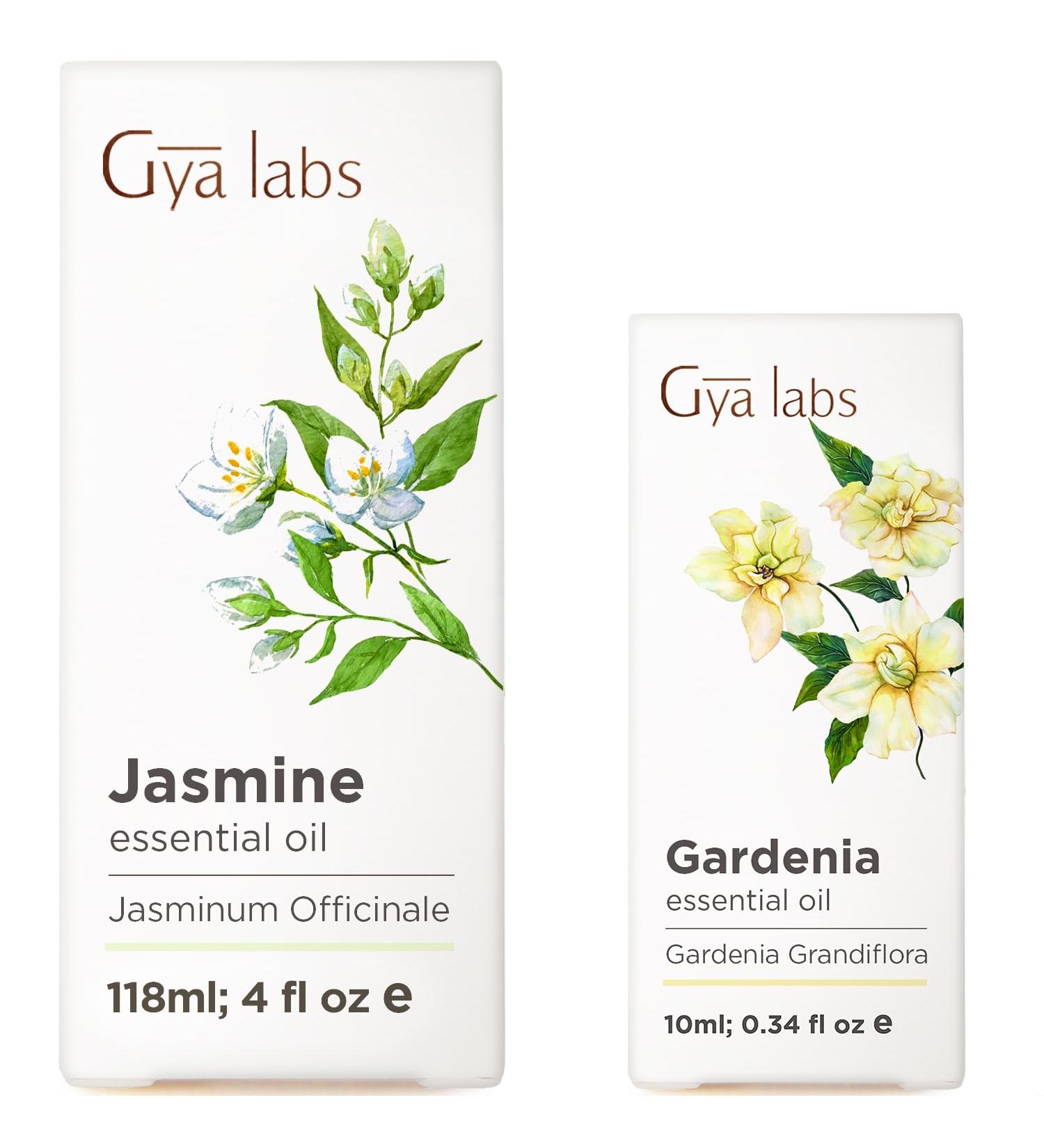 Jasmine Essential Oil for Diffuser (4 Fl Oz) & Gardenia Essential Oil for Skin (0.34 Fl Oz) - Aromatherapy Grade Essential Oils Set -Gya Labs - Buy Online on GoSupps.com