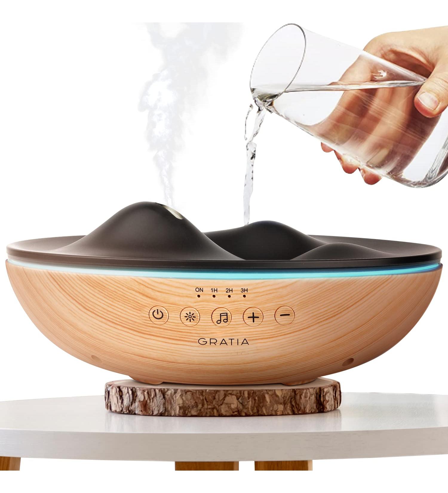GRATIA NATURALS Aromatherapy Diffuser with 6 Relaxing Sounds, White Noise Machine, 7 Color Night Lights - Silent Cool Mist Humidifier for Large Room (Light Brown) - Buy Online on GoSupps.com