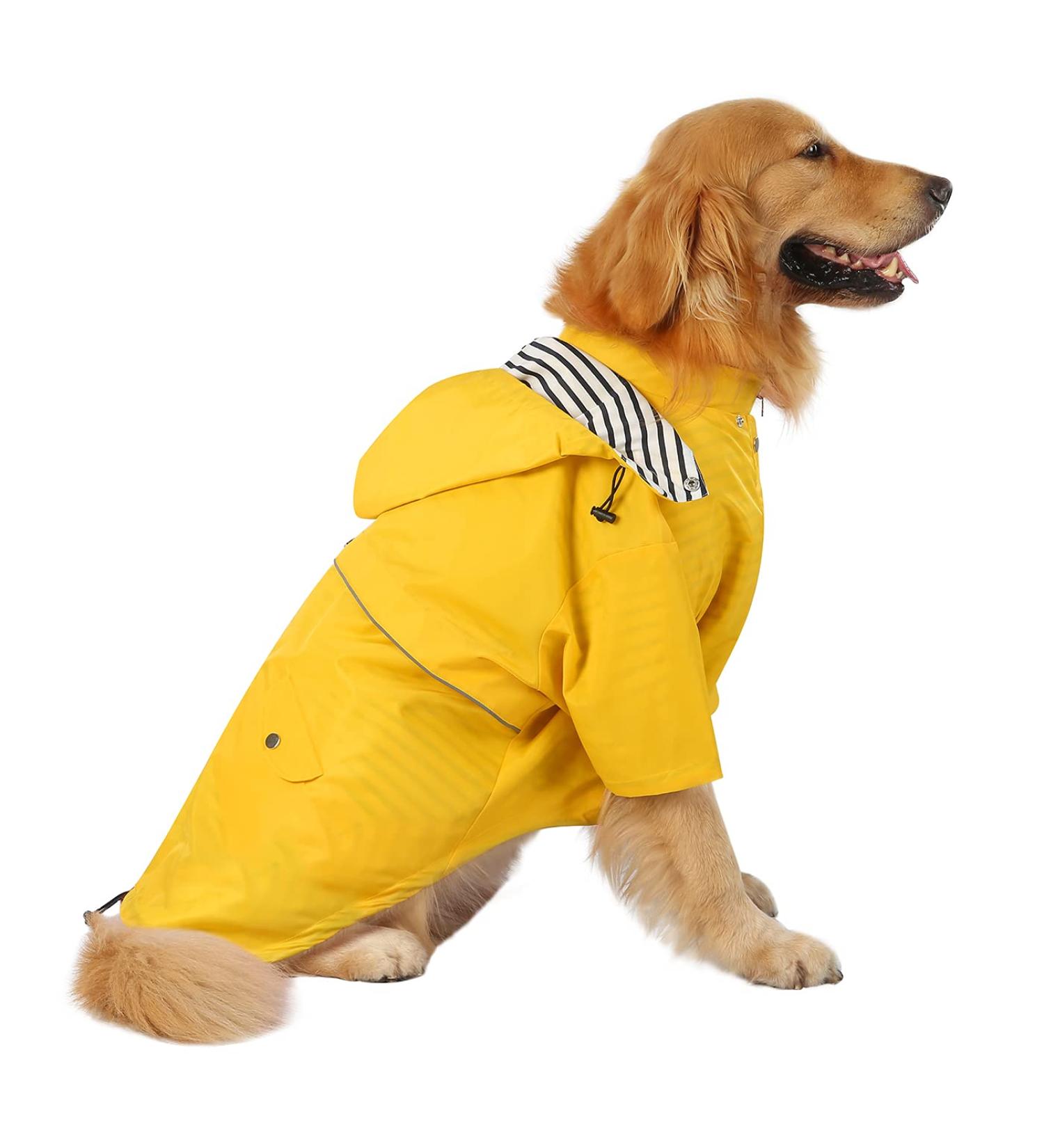 HDE Dog Raincoat Double Layer Zip Rain Jacket with Hood - 3XL Yellow - Buy Online on GoSupps.com