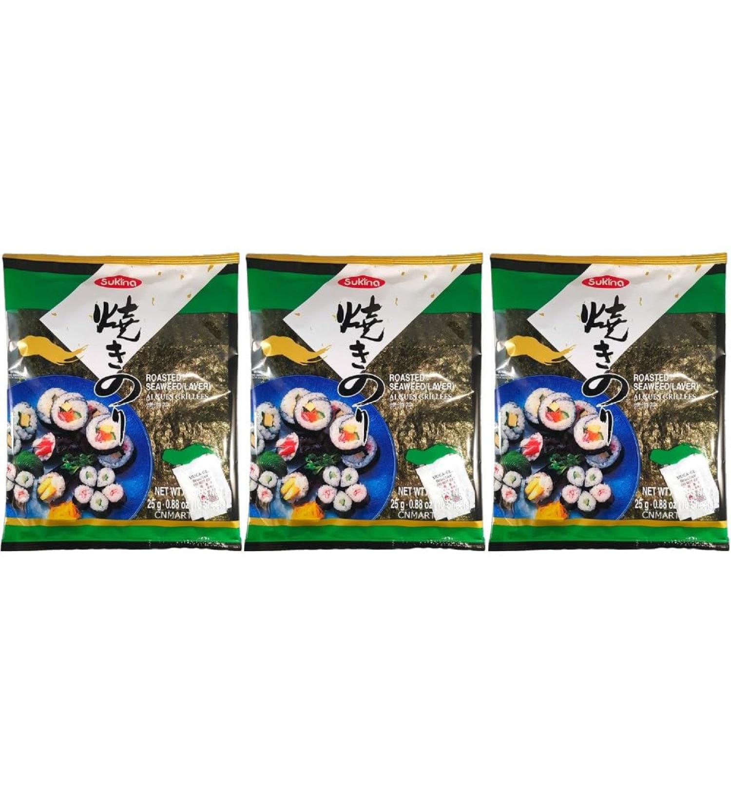 Sukina Korean Roasted Sushi Seaweed Laver 10 Sheets 25g (Pack of 3) by CNMART - Buy Online on GoSupps.com