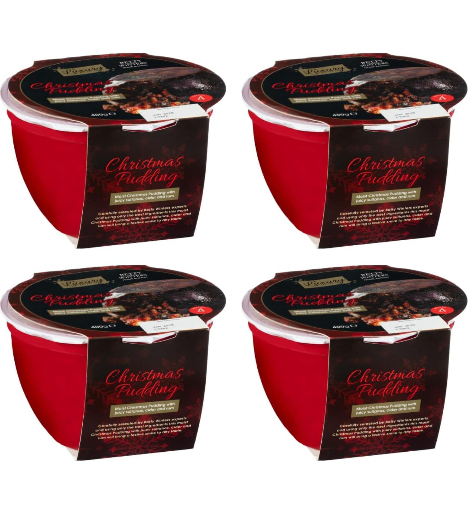 Pack Of 4 - Winters Christmas Pudding - Home Baking Christmas Pudding Treats - Delicious And Moist Filled With Juicy Sultanas Cider And Rum - Christmas Isn't Complete Without Winter Pudding