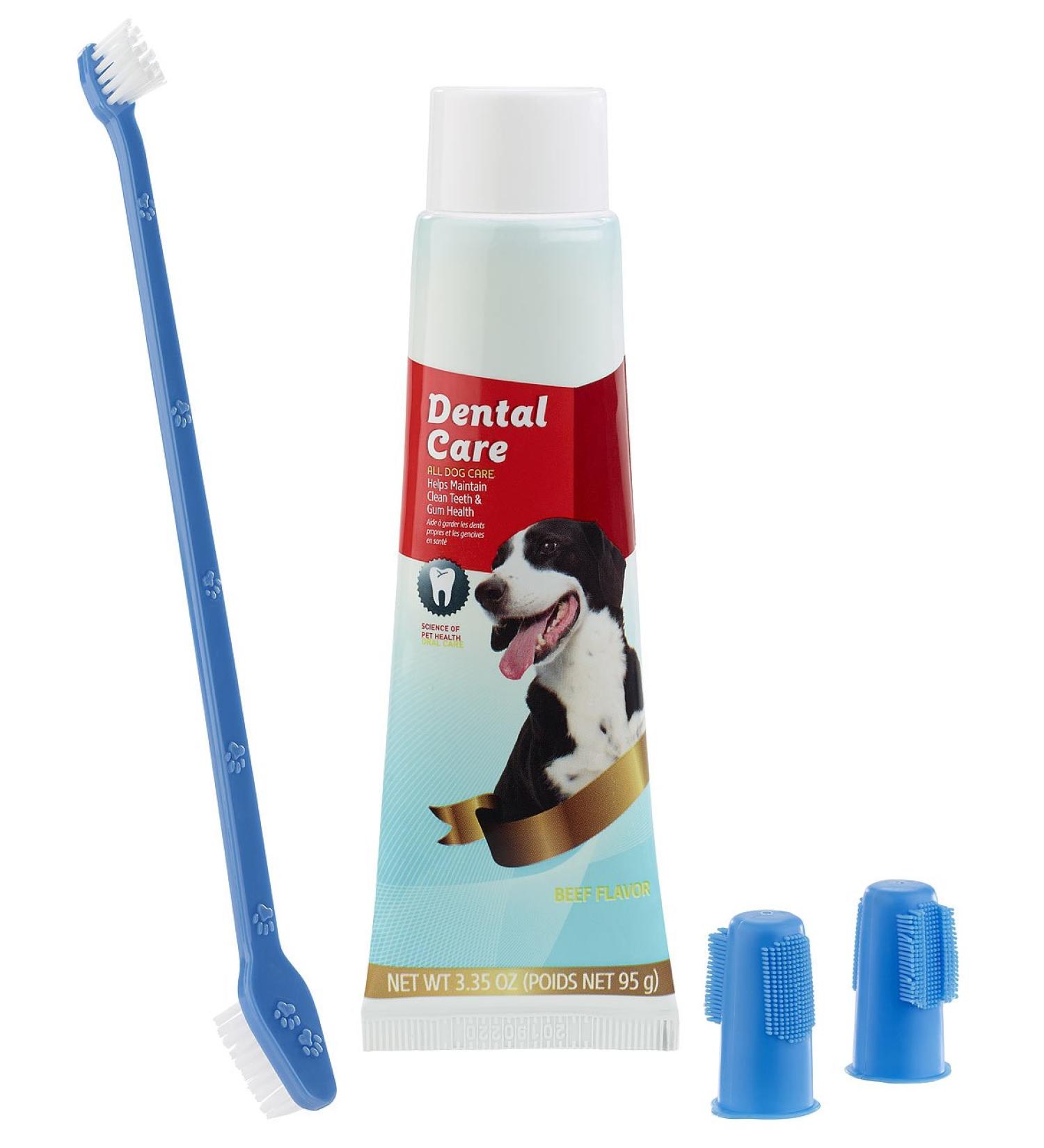 Sweetypet 4-in-1 Dog Toothbrush Set: Toothpaste Finger Brushes & Gear Cleaning for Optimal Dog Dental Care - Buy Online on GoSupps.com