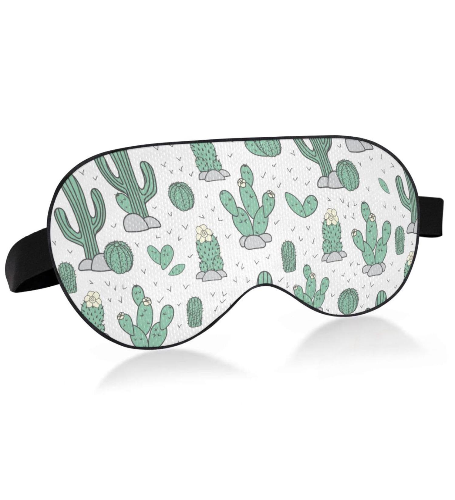 Adjustable Light Blocking Eye Mask for Deep Sleep - Breathable & Comfortable - Ideal for Travel, Yoga, Meditation - Men & Women - Cartoon Cactuses Design - Buy Online on GoSupps.com