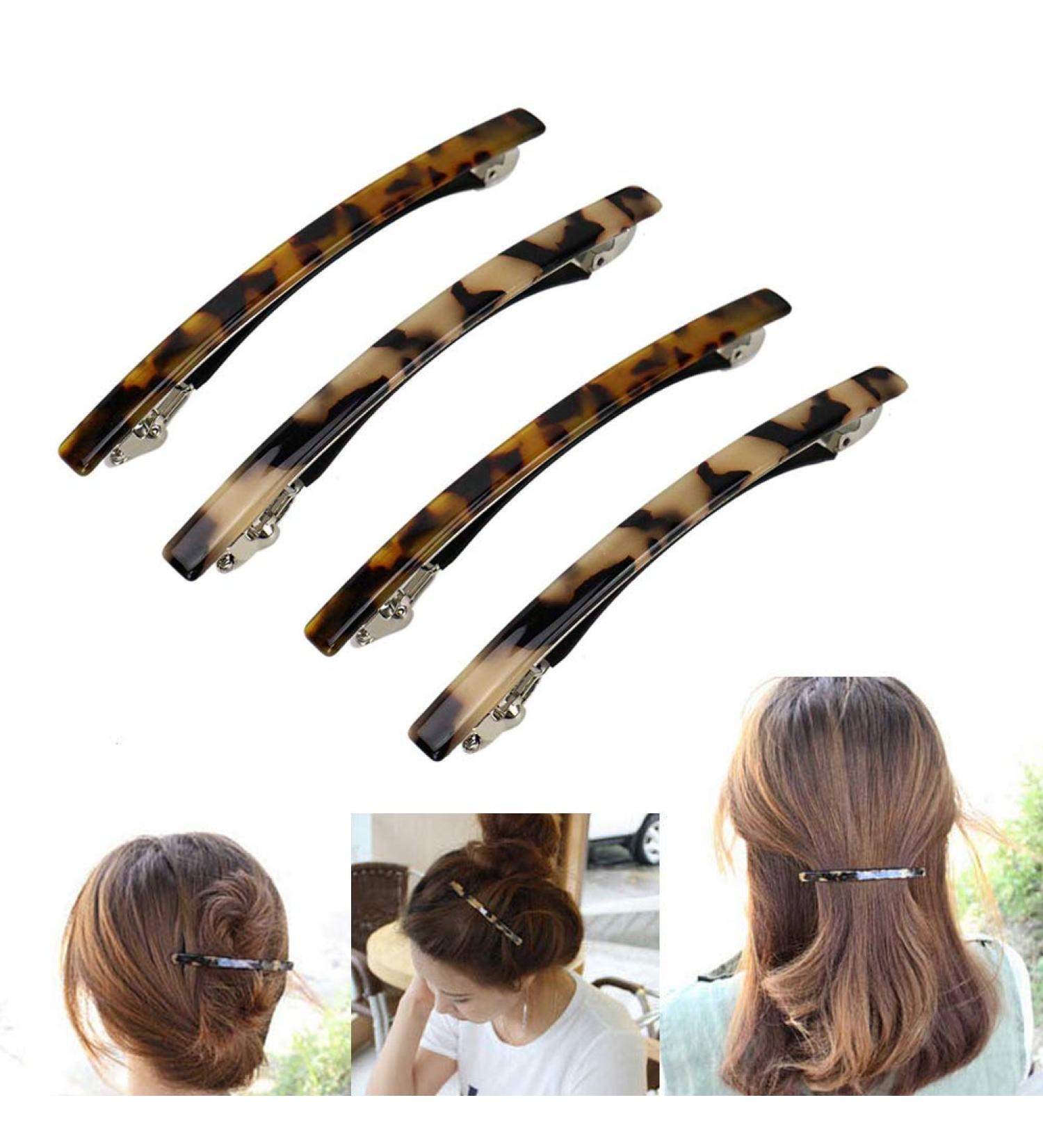 Luckycivia 4 Pack Handmade Celluloid Onyx Hair Barrette Set - Elegant 4 Inch Automatic Hair Clip for Women/Girls - Buy Online on GoSupps.com