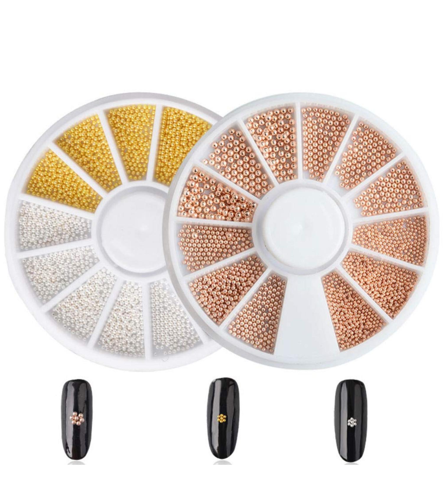 Aysekone Nail Steel Pearls and Studs Set - Fashion Gold, Silver, Rose Gold Nail Art Decorations - 2 Boxes Nail Tools - Buy Online on GoSupps.com