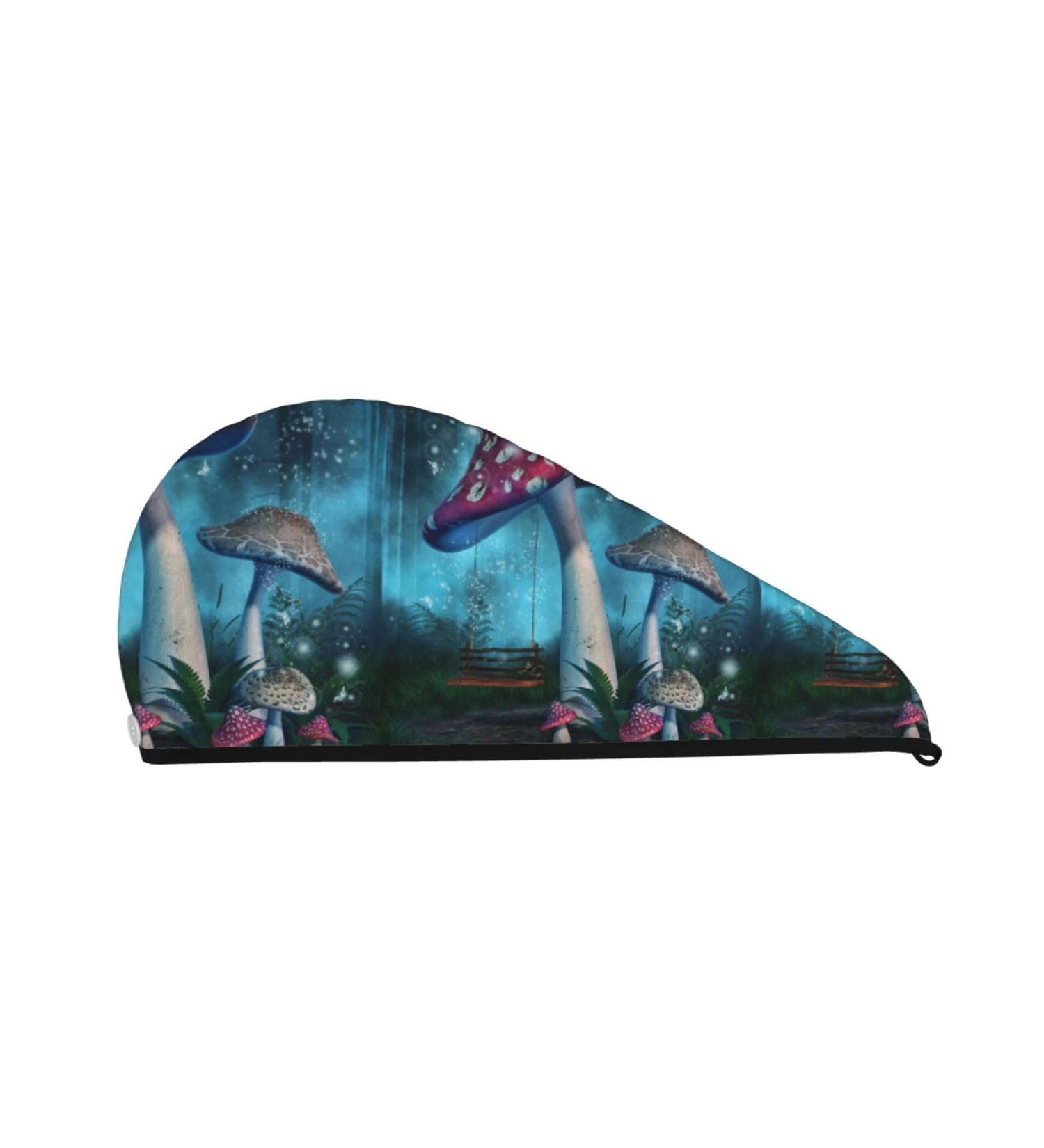 Hair Towel Wrap - Quick Drying Hair Turban with Button | Fantasy Mushrooms Design | International Shipping Available - Buy Online on GoSupps.com