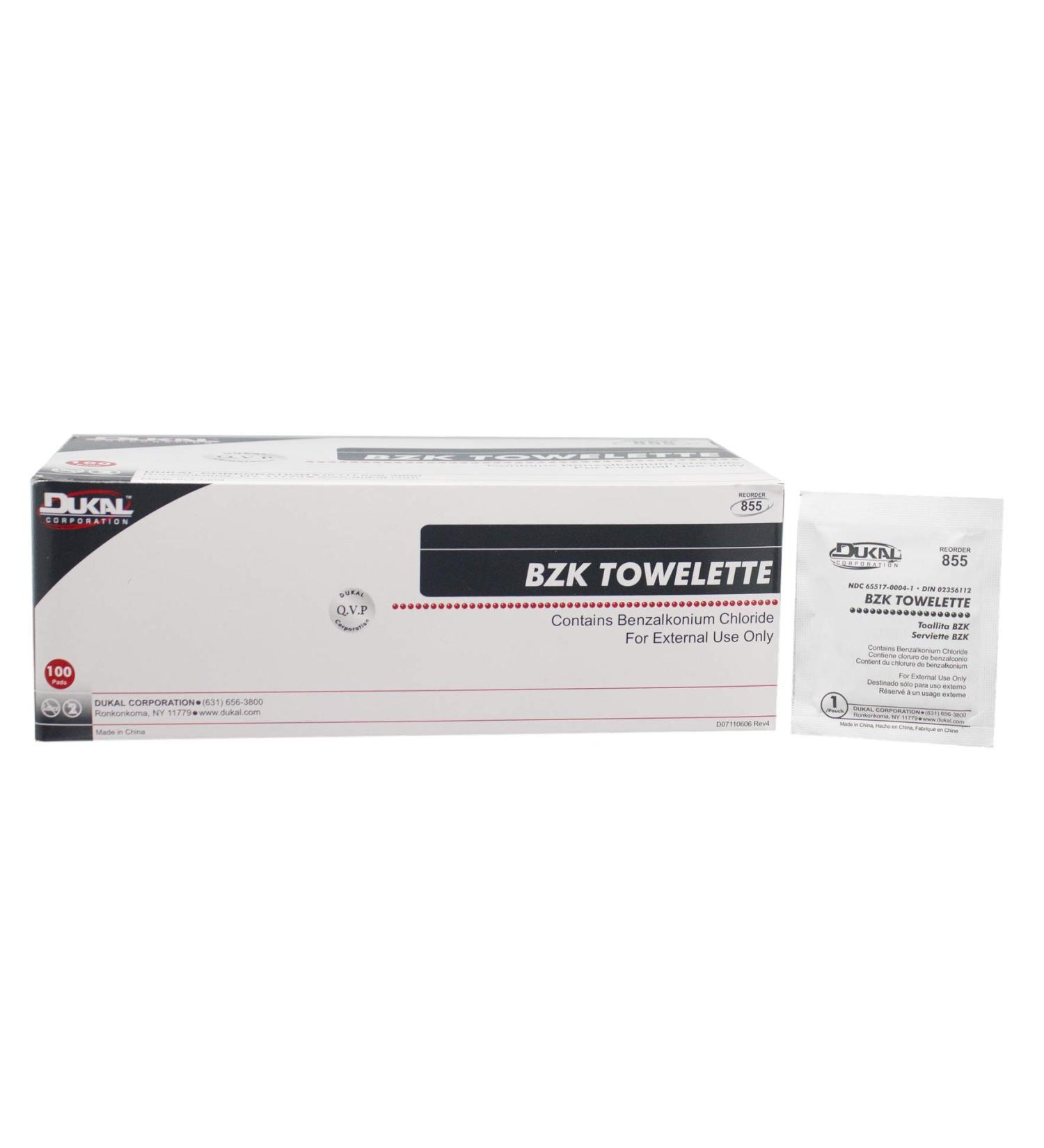 Dukal BZK Towelettes 5'' x 8 - Pack of 100 Benzalkonium Chloride Pads | Cleansing Wipes for Face, Hands & Body | Pre-Moistened Hand Sanitizing Wipes - Buy Online on GoSupps.com