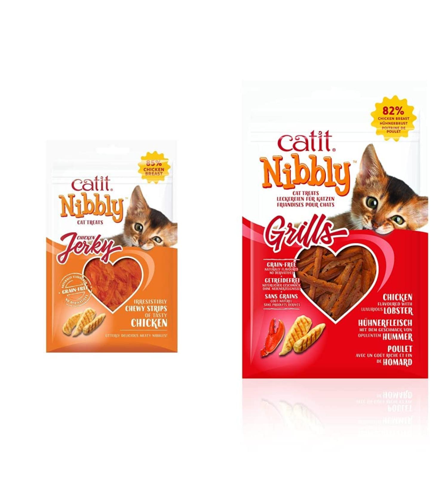 Catit Nibbly Jerky Chicken Recipe (1 oz) 30 G 1 Count + Catit Nibbly Grills Chicken and Lobster Recipe (1 oz) 30 G 1 Count