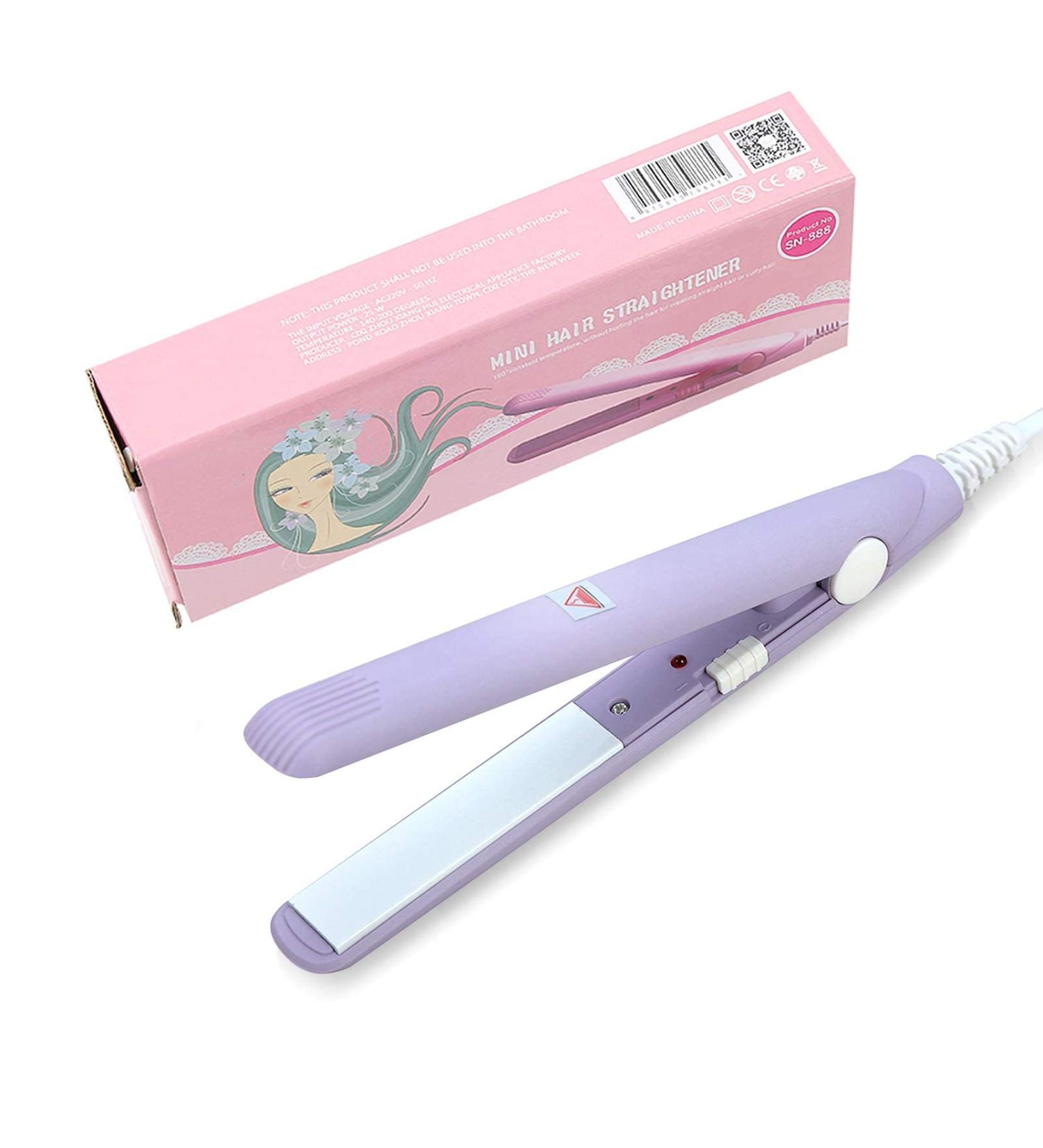 Mini Hair Straightener & Curling Iron - 2 in 1 Ceramic Flat Iron for All Hair Types - Tourmaline & Titanium Heating Plate (Purple - Buy Online on GoSupps.com