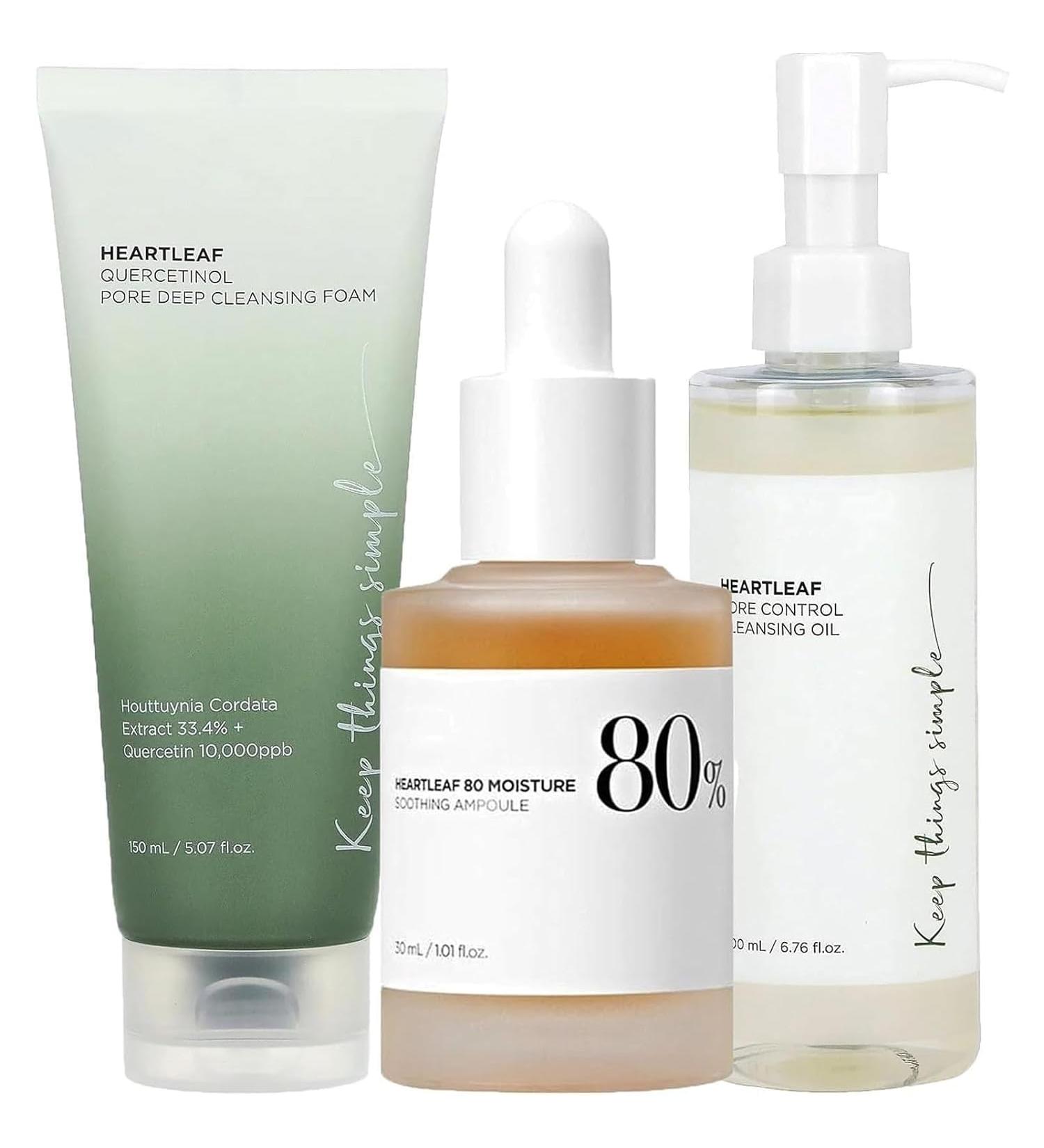 Set of 3 Heartleaf Korean Skincare: Soothing Toner Ampoule Cleansing Foam & Oil - International Shipping Available - Buy Online on GoSupps.com