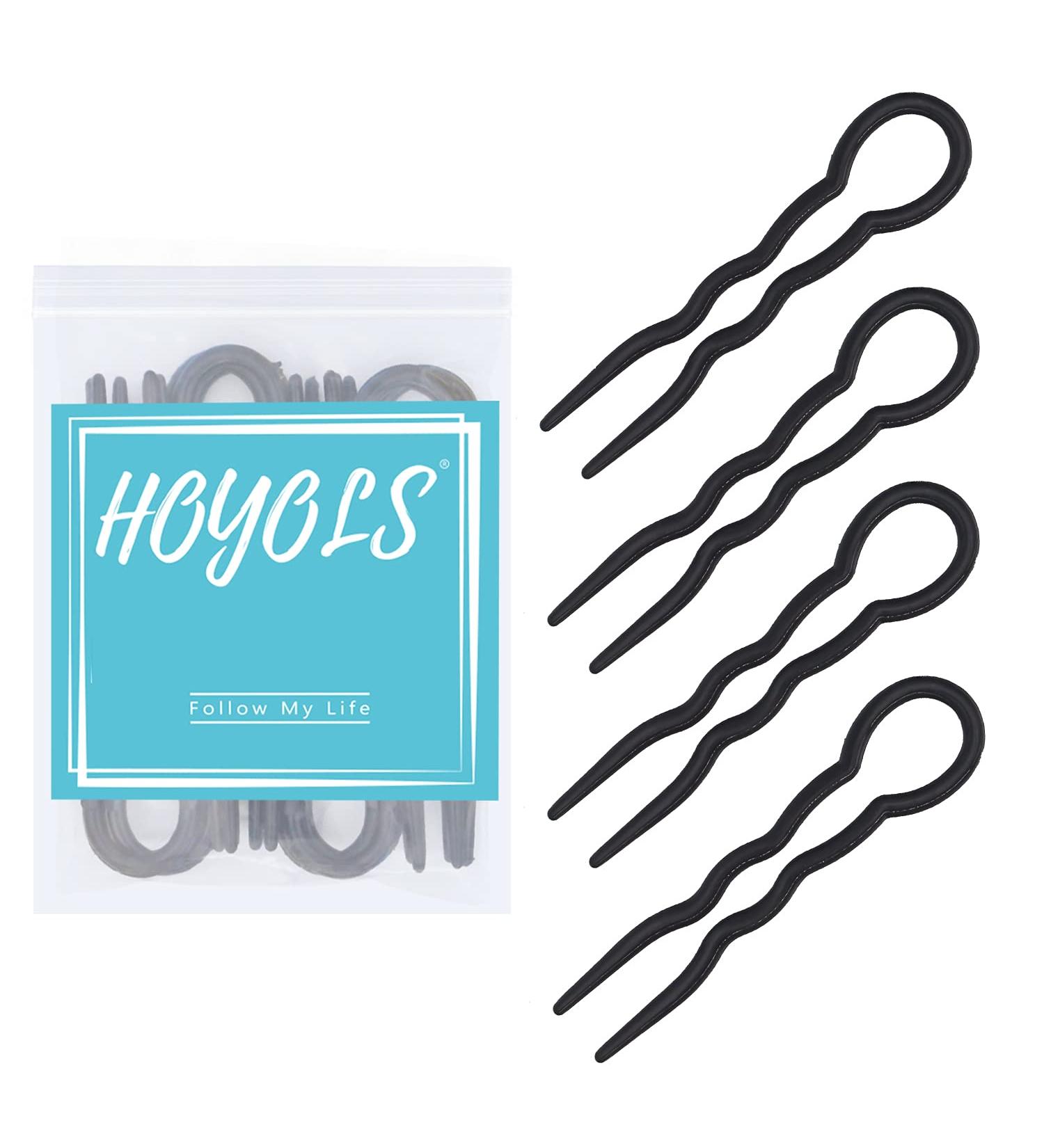 Hoyols 12 pcs 3.5 inch French Style Hair Pins - Small U-Shaped Hair Sticks for Women - Cellulose Acetate Chignon Updo Bun Holder in Black - Buy Online on GoSupps.com