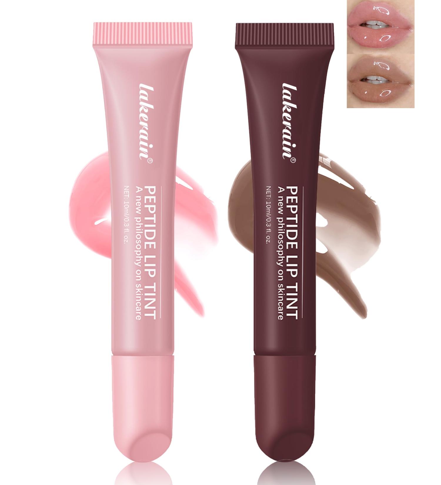 Tinted Lip Balm-2Pcs Pink Brown Peptide Hydrating Lip Tint Moisturizer Jelly Lip Treatment Balm Non-Stick Glow Reviver Lip Care Oil Yummy Glowy Lip Gloss Christmas Makeup for Women-01+03 #01+#03 - Buy Online on GoSupps.com