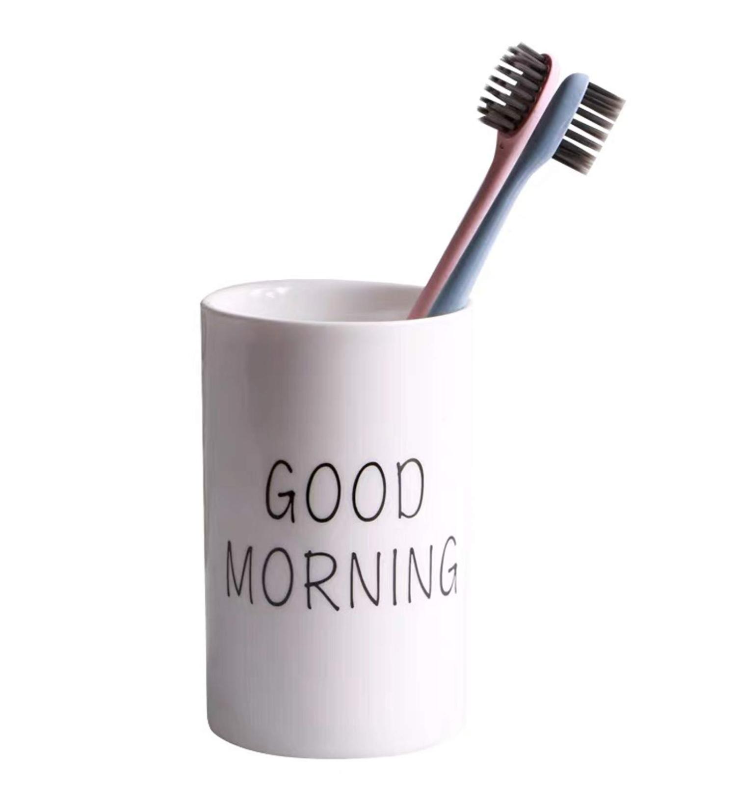 Corikee Ceramics Morning Toothbrush Cup for Bathroom - Multi-Purpose Holder for Toothbrush, Toothpaste, Makeup Brush, Eyebrow - Stylish and Durable - Buy Online on GoSupps.com