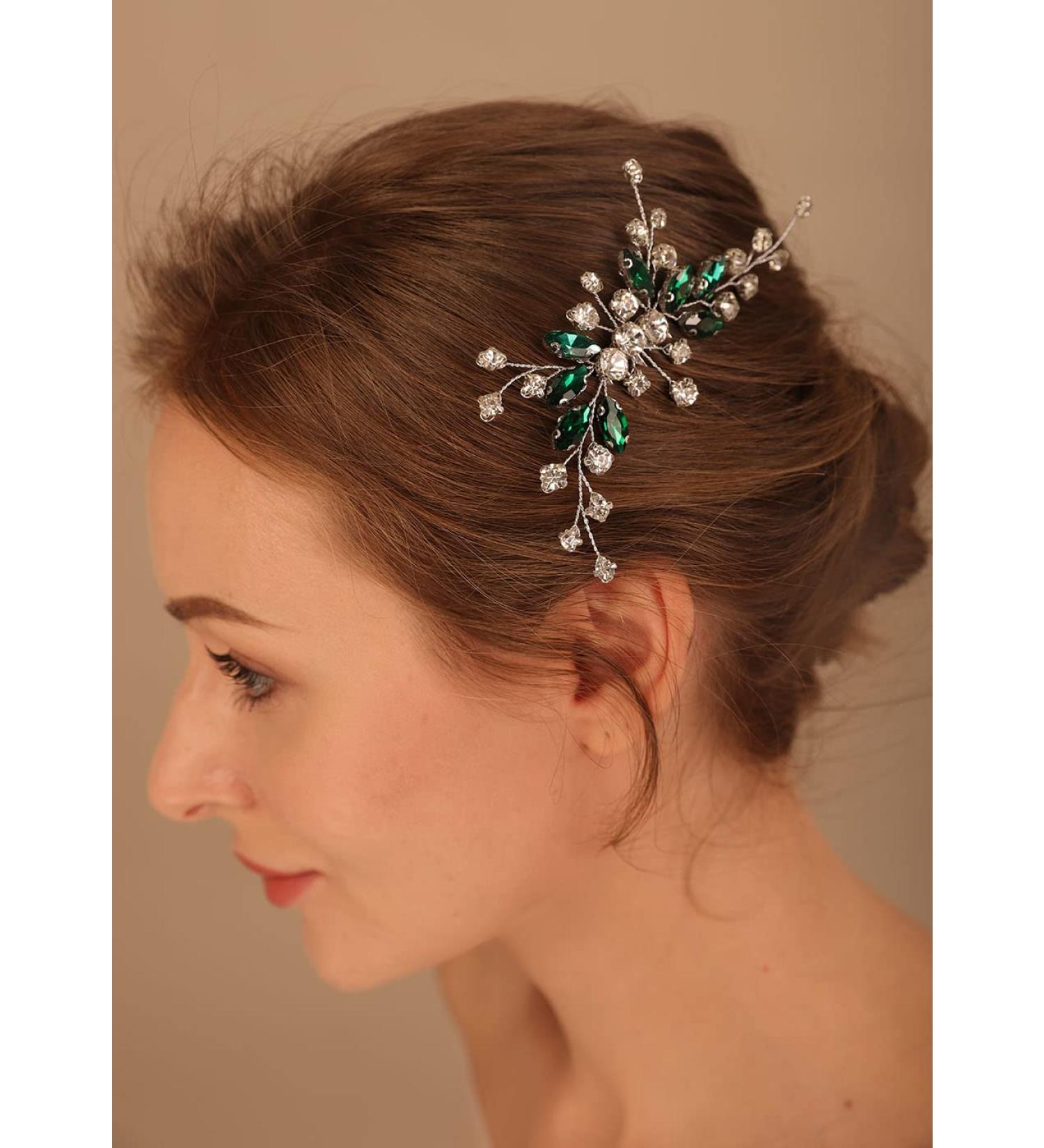 Deniferymakeup Bridal Hair Comb Emerald Headpiece Green Crystal Hair Piece Rhinestone Bridal Side Combs for Women and Girls (Style 1) - Buy Online on GoSupps.com