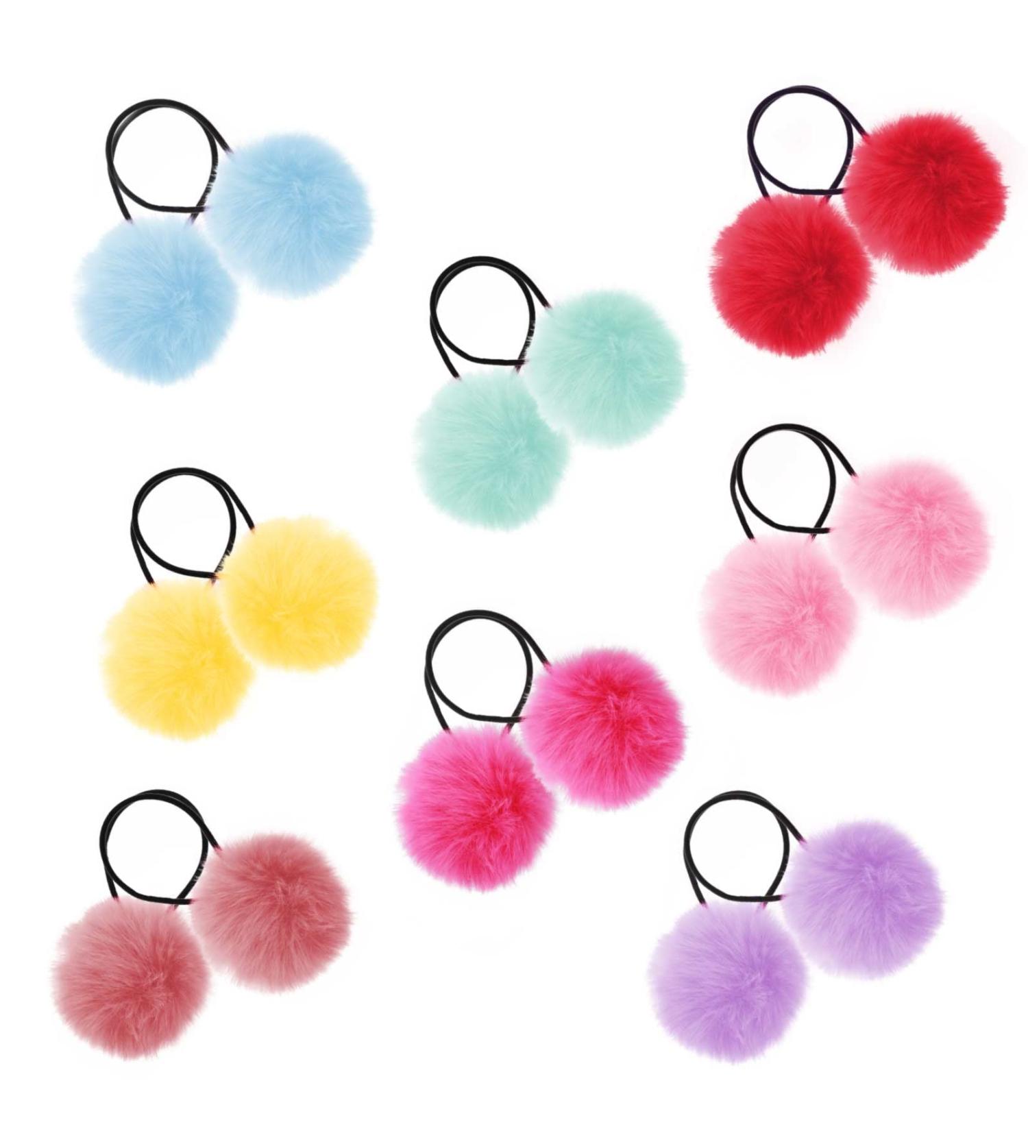 Pom Pom Hair Ties Set - 16PCS Elastic Fluffy Ponytail Holders for Girls, Toddlers, Women - Cute Hair Accessories - 8 Colors/2 inches - Buy Online on GoSupps.com