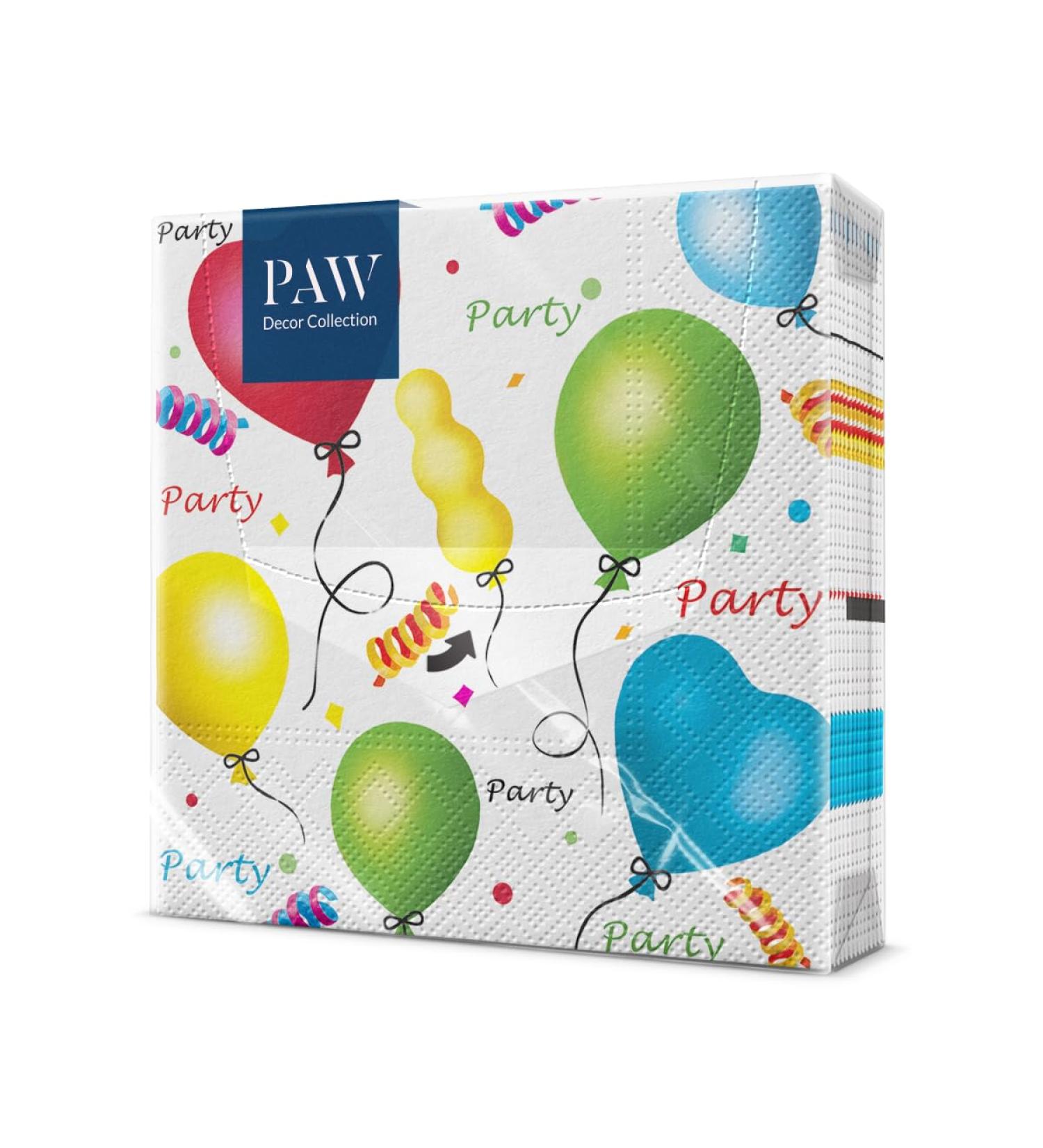 PAW 3-Layer Colorful Paper Napkins (33 x 33 cm) - 20 Pieces for Birthdays Parties Weddings & Celebrations | Fun Balloons & Hearts Design - Buy Online on GoSupps.com