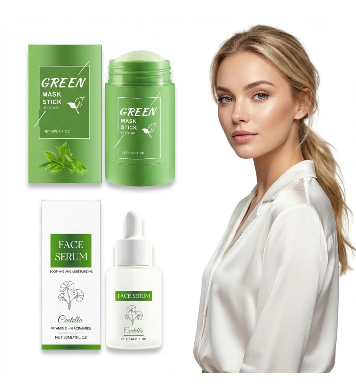 Green Tea Mask Stick & Essence Set Blackhead Remover Mask Set Natural Extract Oil Control and Hydration Formula for Both Men and Women - Buy Online on GoSupps.com