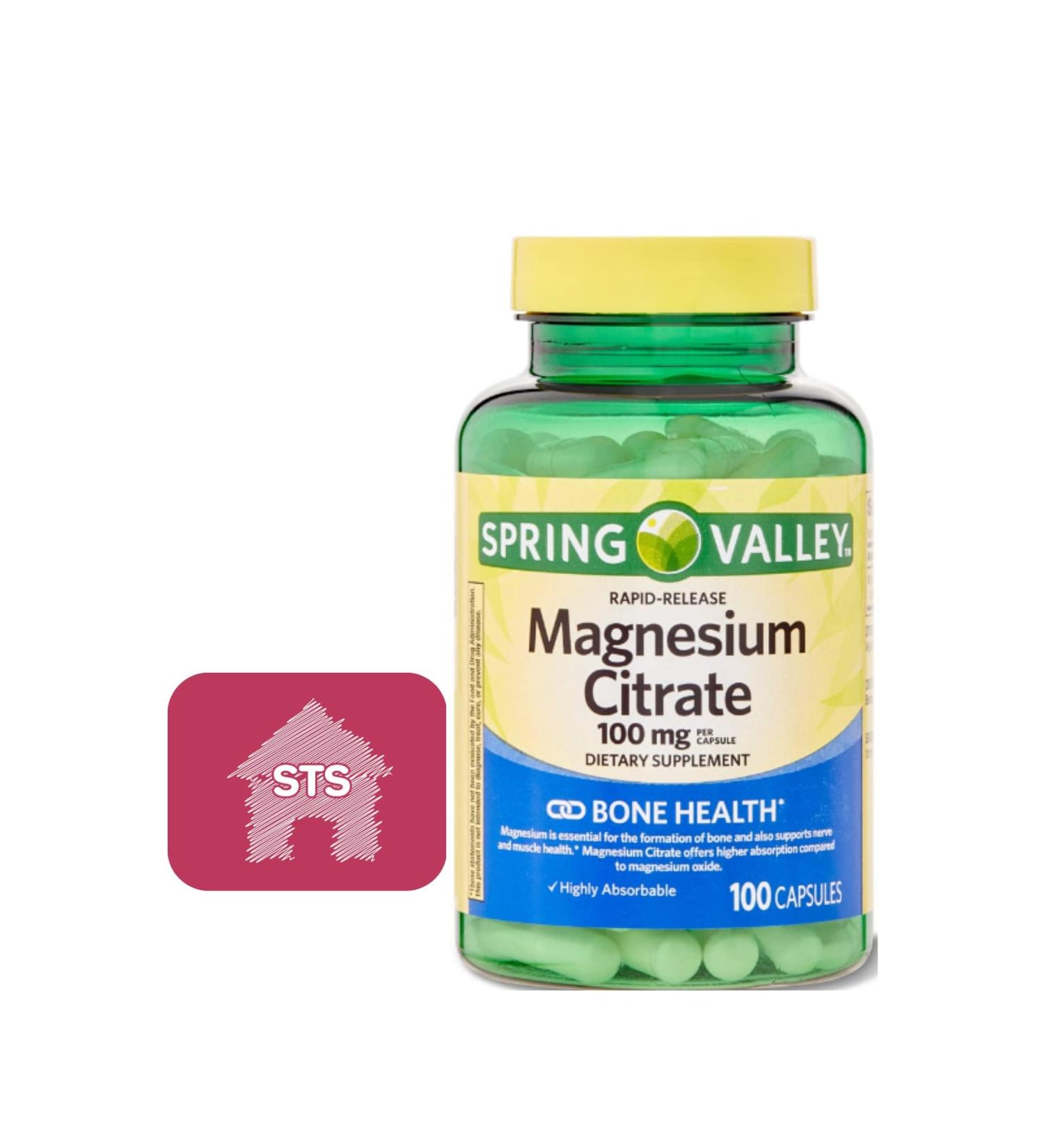 Spring Valley - Magnesium Citrate 100 mg Rapid-Release 100 Capsules + STS Sticker. - Buy Online on GoSupps.com