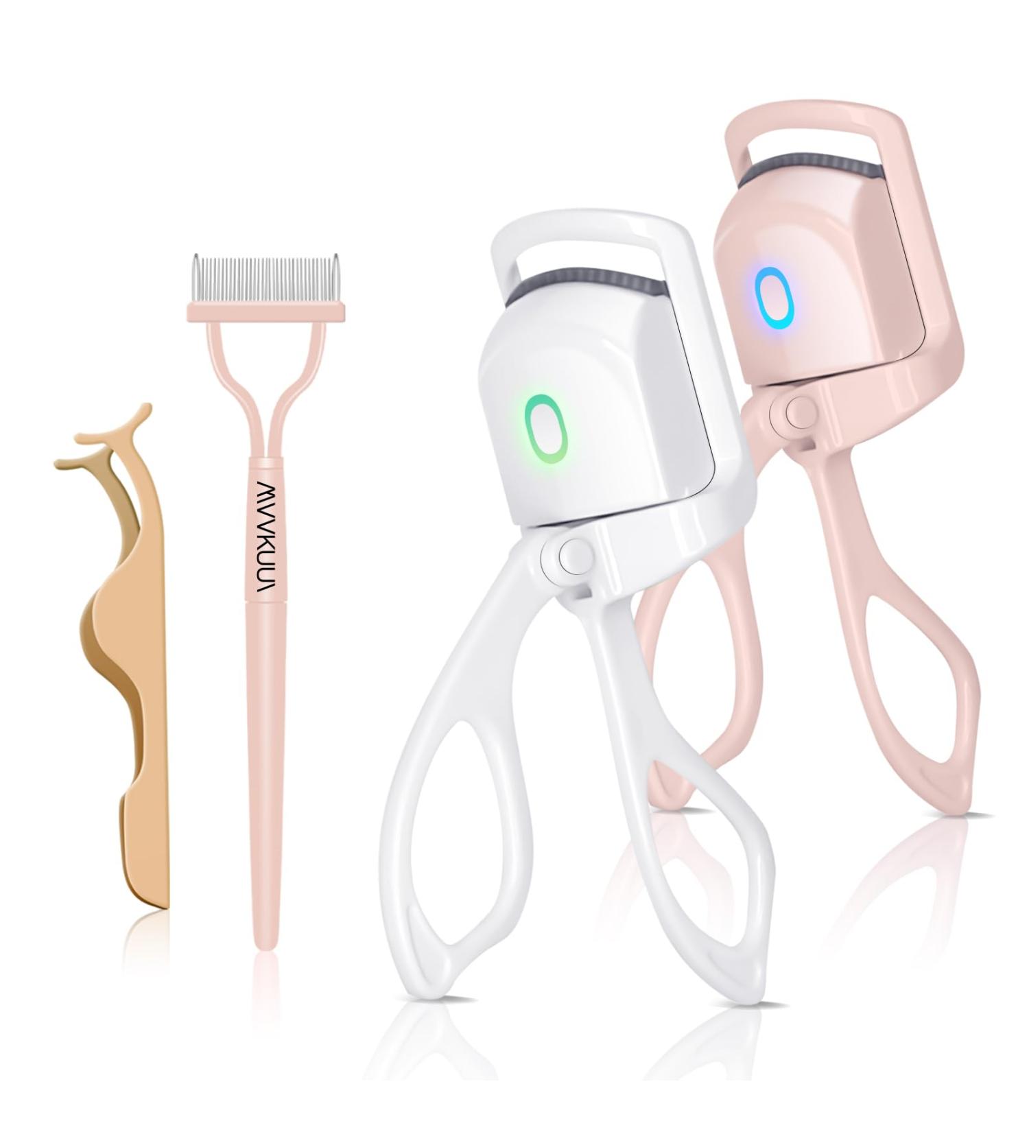 Heated Eyelash Curler 2+2 Pack - Sensing Heating Quick Natural Curl Rechargeable Electric - Long Lasting & Portable in Pink & White - Buy Online on GoSupps.com