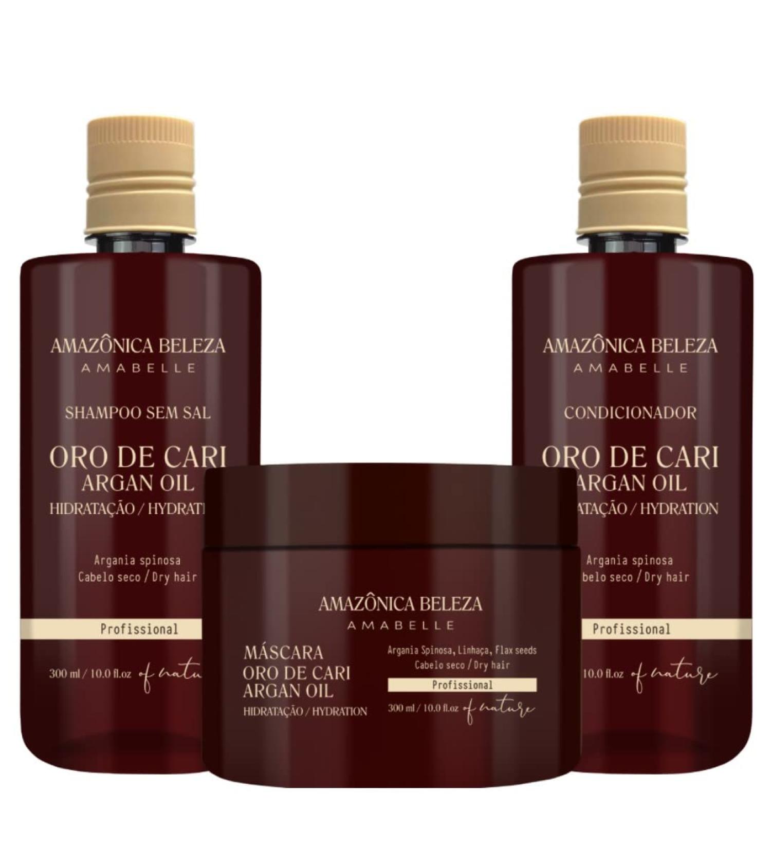 AMAZONICA BELEZA Oro de Cari Kit - Shampoo, Conditioner & Mask Set (300ml) | Hydrating and Repairing Kit with Argan Oil for Dry Hair - Buy Online on GoSupps.com