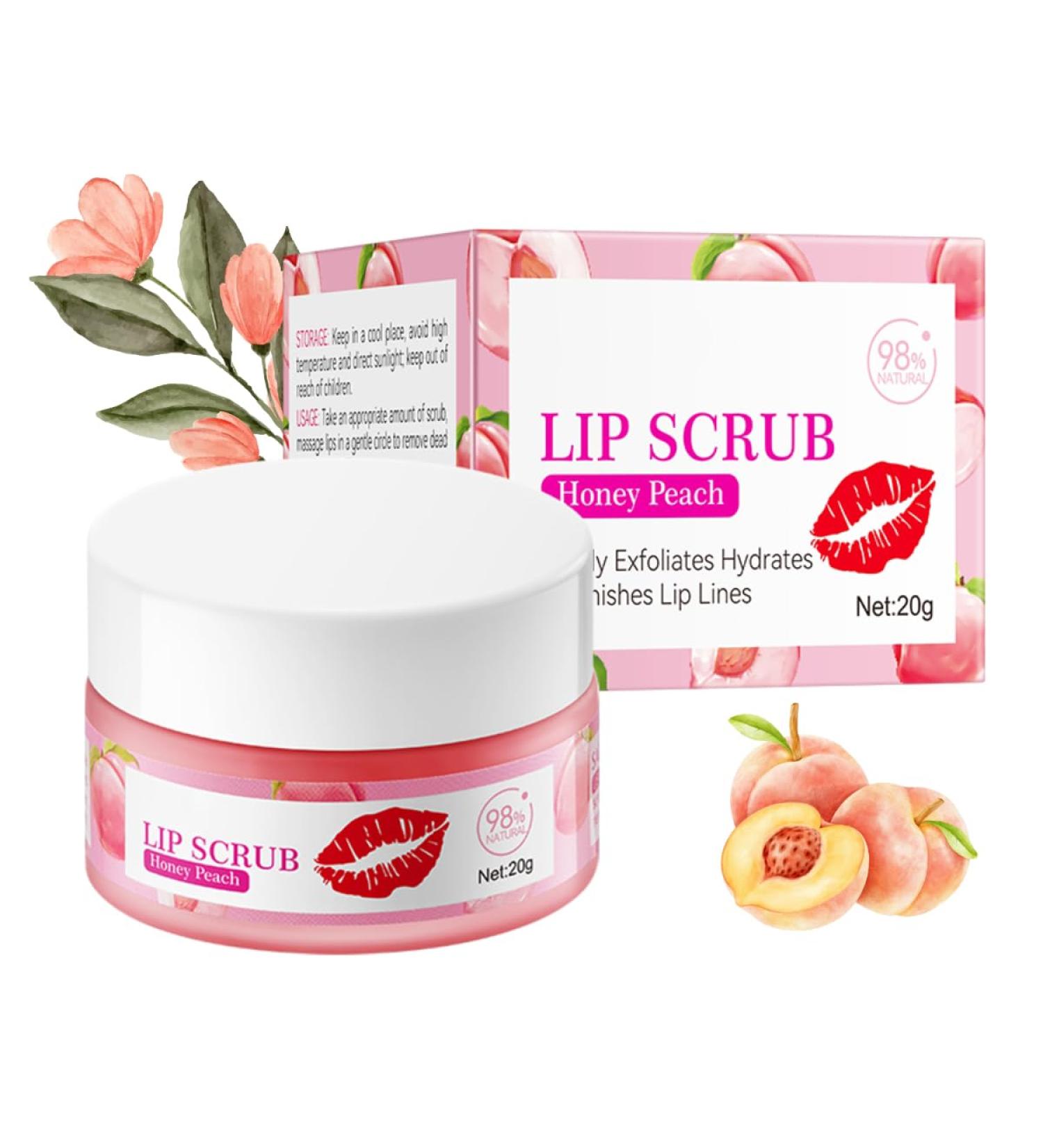 Honey Peach Lip Scrub Exfoliator 20g Natural Lip Exfoliator Scrub Hydrates and Softens Lips Dilutes Lip Lines Brightens Lip Care - Buy Online on GoSupps.com
