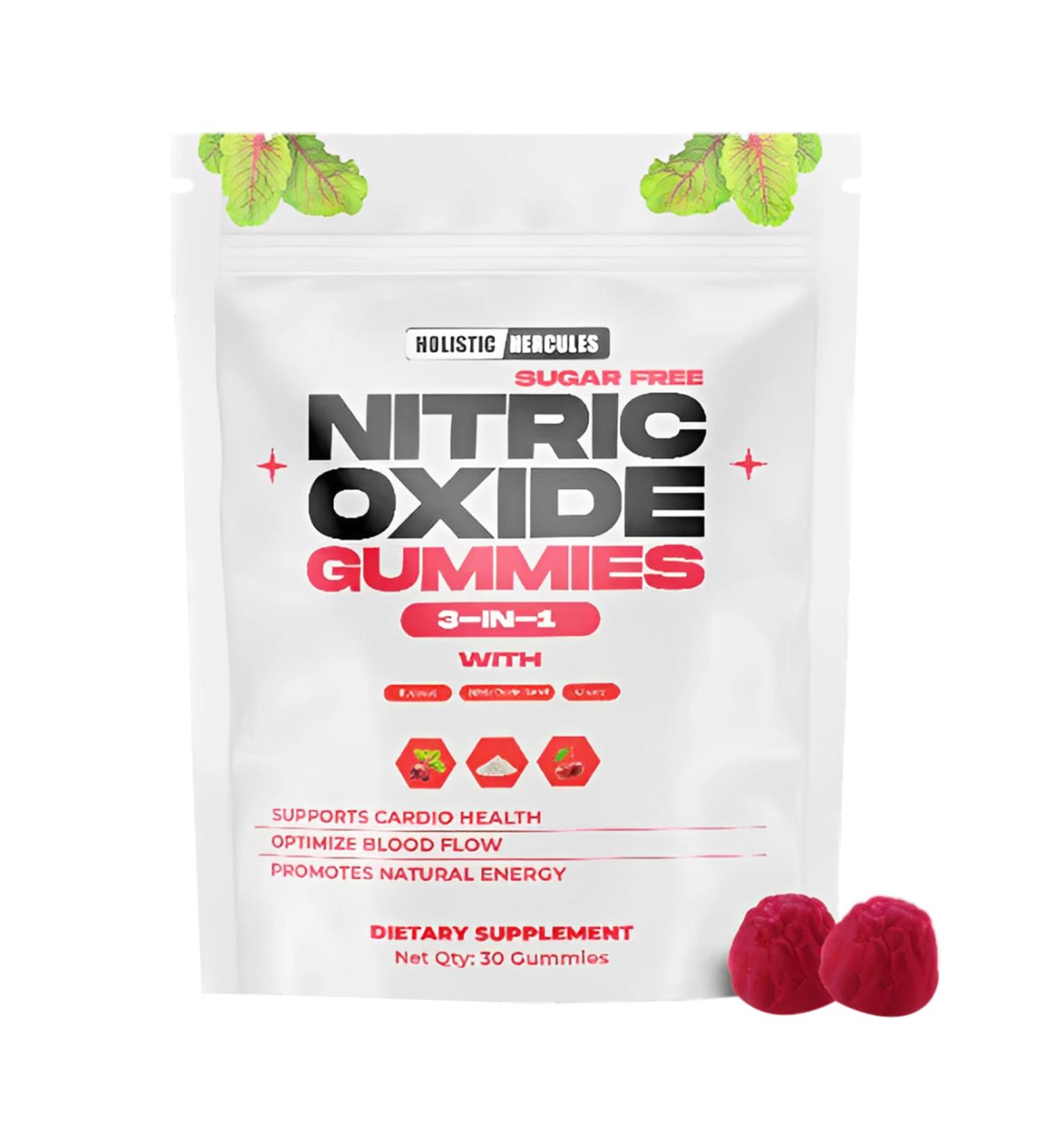Holistic Hercules Nitric Oxide Gummies - Nitric Oxide Supplements for Men - Sugar-Free Beet Root & Cherry Chews for Energy & Circulation - Supports Heart Health & Blood Flow - Vegan, Non-GMO, 30 Count - Buy Online on GoSupps.com