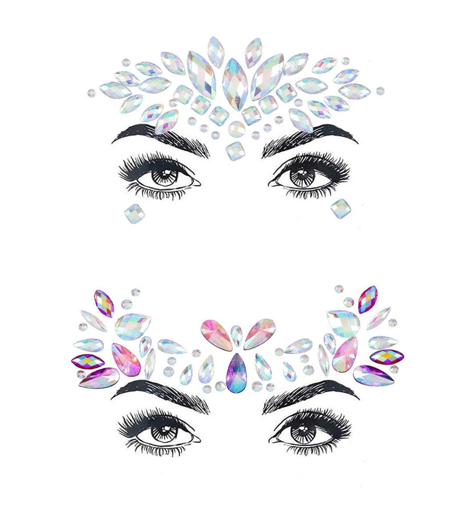Bomine Mermaid Face Gems - Crystal Festival Rave Face Stickers | Temporary Tattoos for Women & Girls | 2 Sets - Buy Online on GoSupps.com