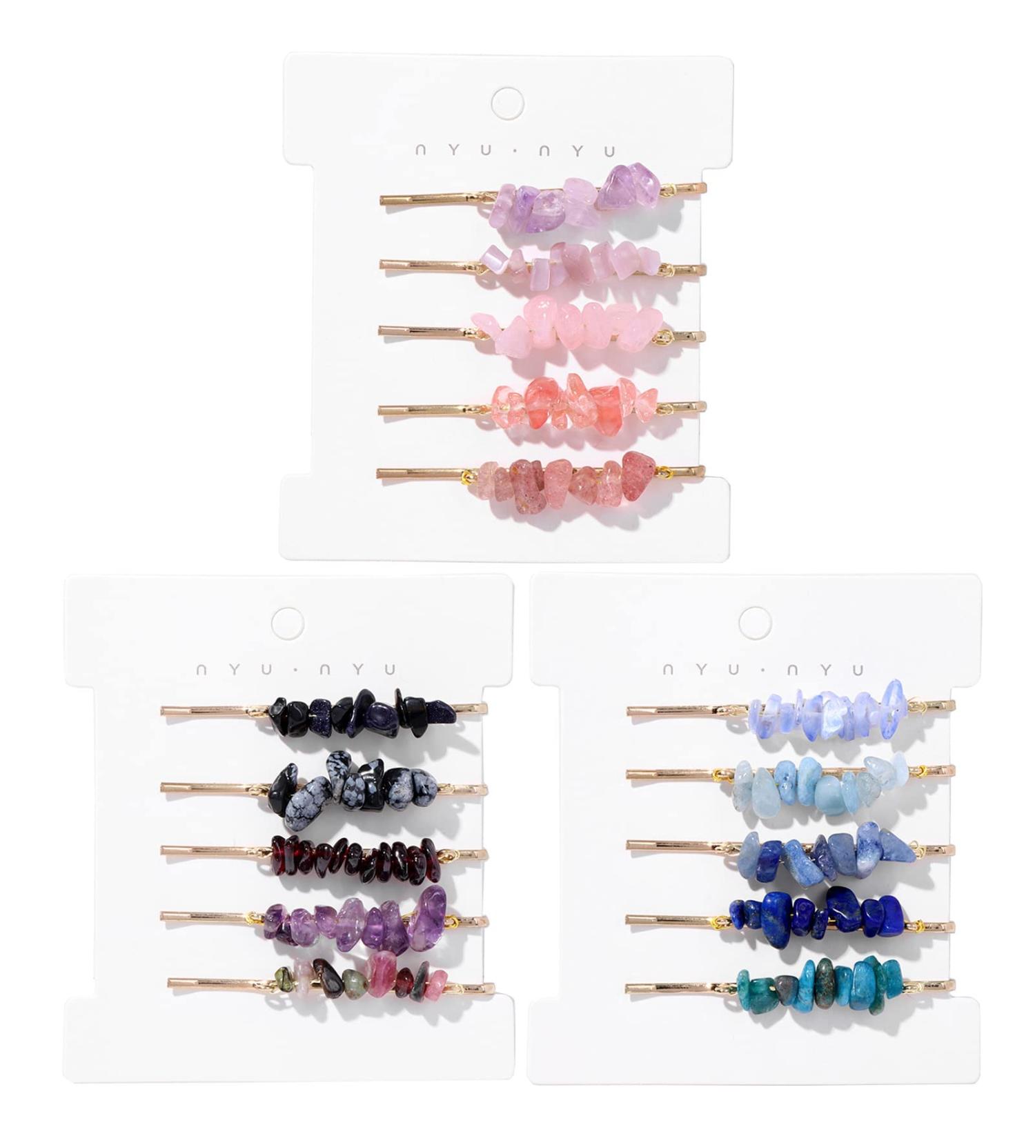 Gemstone Hair Pins Set of 15 - Crystal Bobby Pins for Women in Pink, Purple, Blue Colors - Buy Online on GoSupps.com