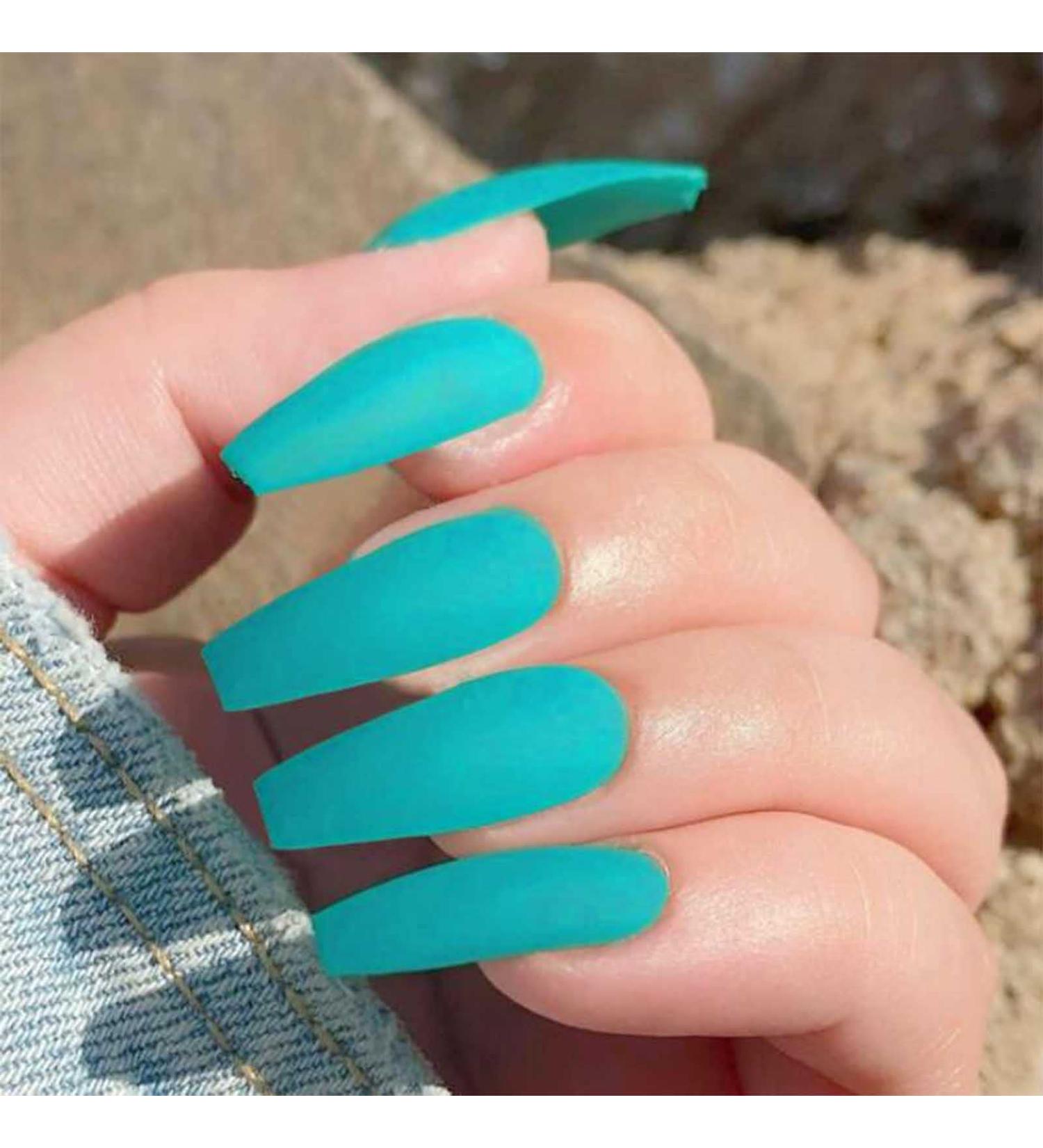 Yheakne Extra Long Green Ballerina Press-On Nails | Luxurious Full Cover Acrylic Fake Nails for Women | 24 Pieces Matt Green - Buy Online on GoSupps.com