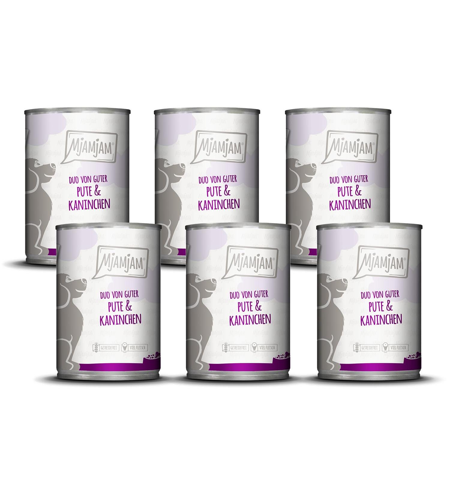 MjAMjAM - Premium Wet Food for Dogs - Duo of Good Turkey & Rabbit Pack of 6 (6 x 400g) Grain Free with Extra Meat