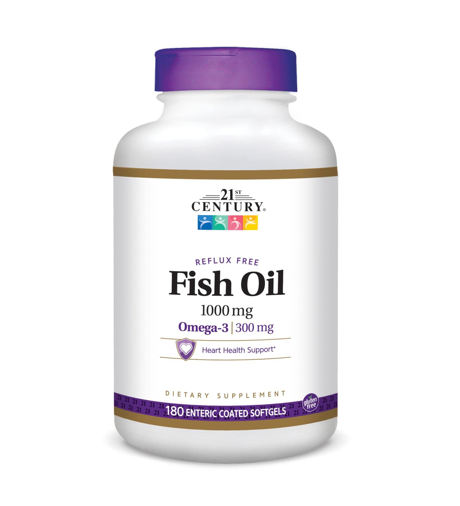 21st Century Fish Oil 1000 mg - Reflux Free Enteric Coated Softgels (180 Count) - Buy Online on GoSupps.com
