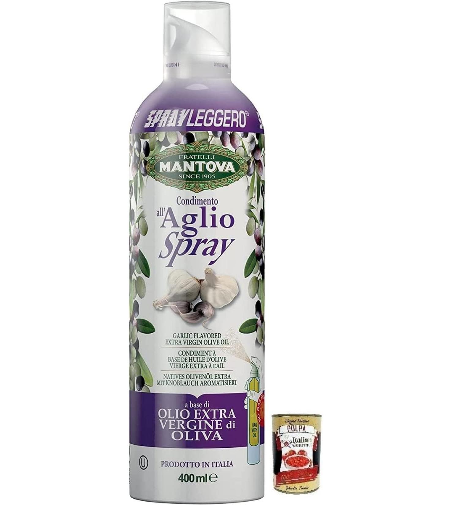  Italian Gourmet E.R. SPRAYLEGGERO Pack of 3 bottles of extra virgin olive oil flavored with garlic 400 ml thanks to the practical sprayer you can save up to 90% of the oil + 400 g gourmet Italian polpa - Buy Online on GoSupps.com