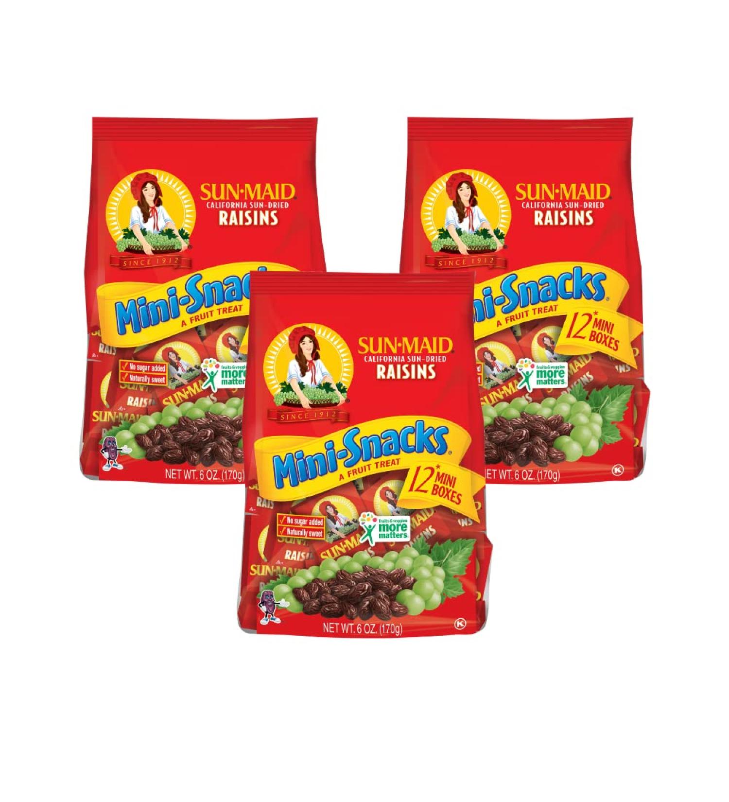 Sun-Maid California Dried Raisins Mini Snack Packs 0.5 oz - 12 ct (Pack of 3) 6 Ounce - Premium Quality Raisins for Healthy Snacking - Buy Online on GoSupps.com