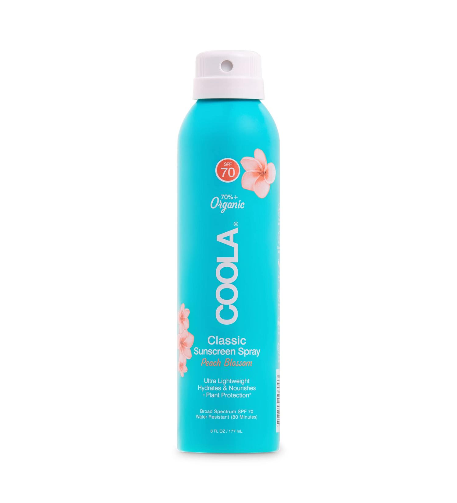 Coola Organic Sunscreen SPF 70 Sunblock Spray 6 Fl Oz - Peach Blossom | Dermatologist Tested, Vegan, Gluten Free - Daily Skin Protection - Buy Online on GoSupps.com