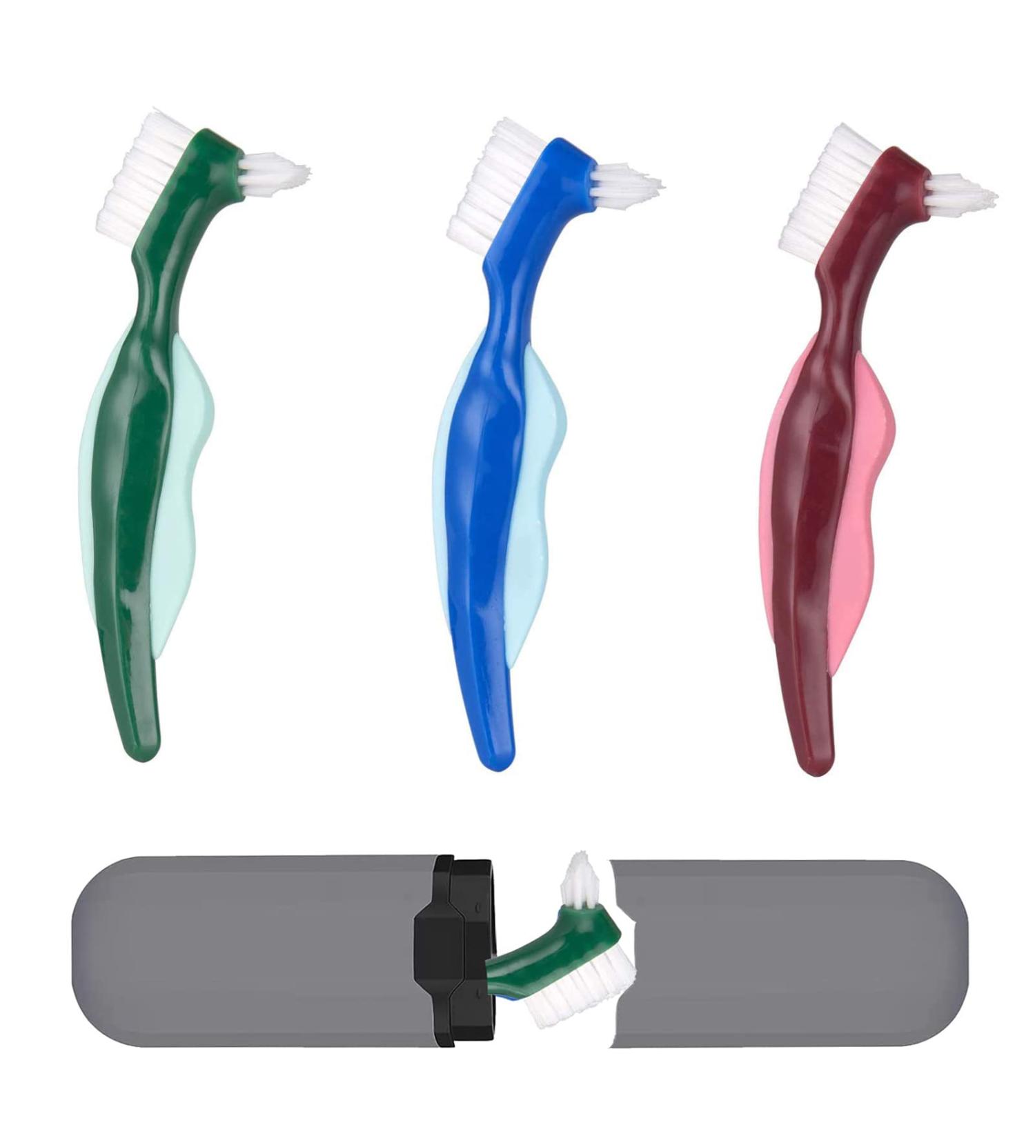 3-Piece Hard Prosthesis Brush Set | Double-Sided Oral Care Brushes with Portable Bag | Multi-Layered Prosthesis Care - Buy Online on GoSupps.com