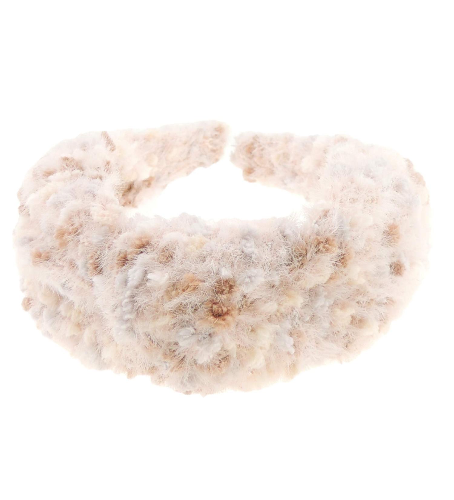 Ladies Soft Chunky Boucle Tweedy Winter Autumn Wool Look Top Knot Headband Alice Band (Baby Pink)